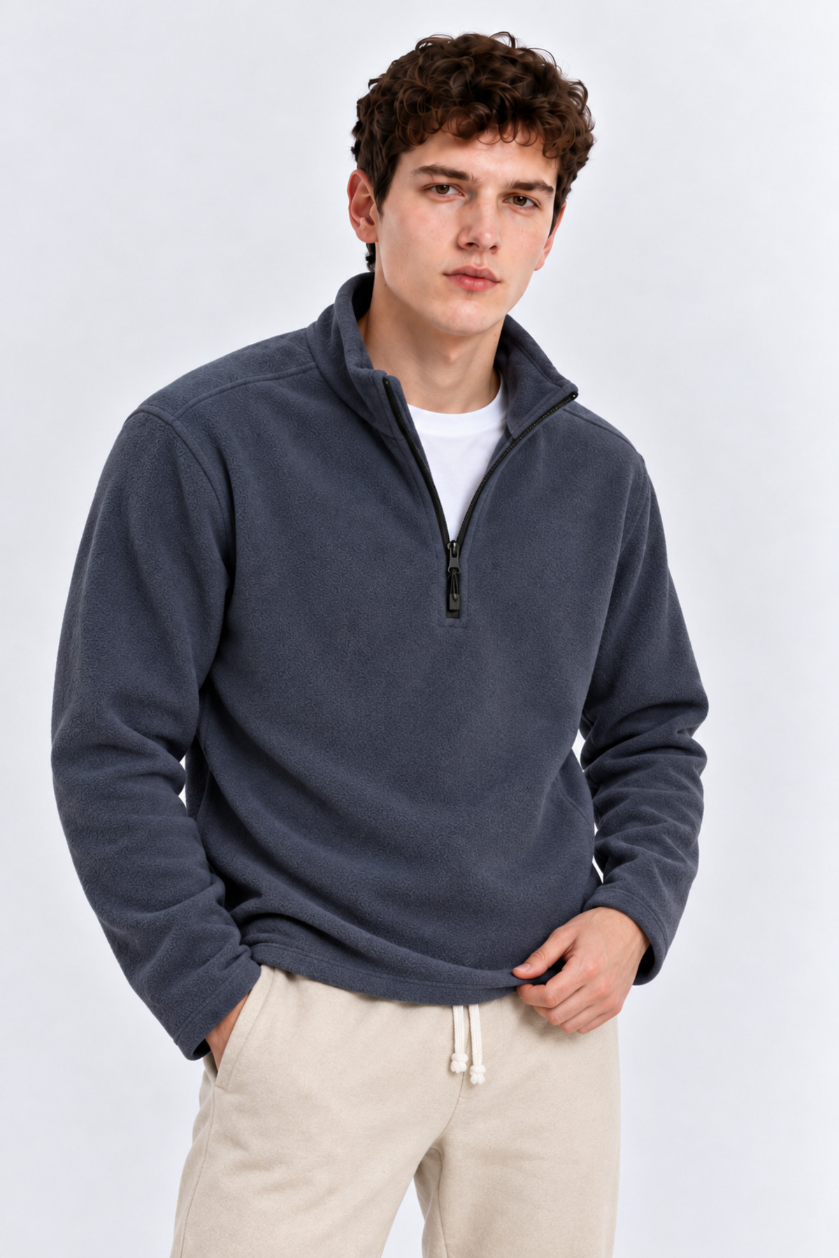 Erkek Yarım Fermuarlı Bol Füme Sweatshirt 6