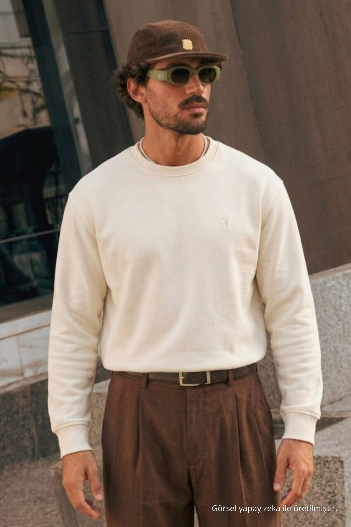 Erkek Premium Nakışlı Rahat 3 Lü Sweatshirt HAKİ 4