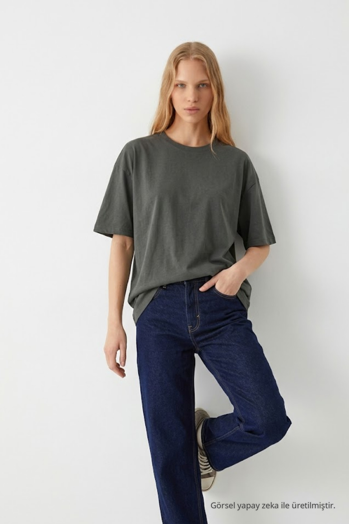 Kadın Bisiklet Yaka Füme Oversize Tişört 3