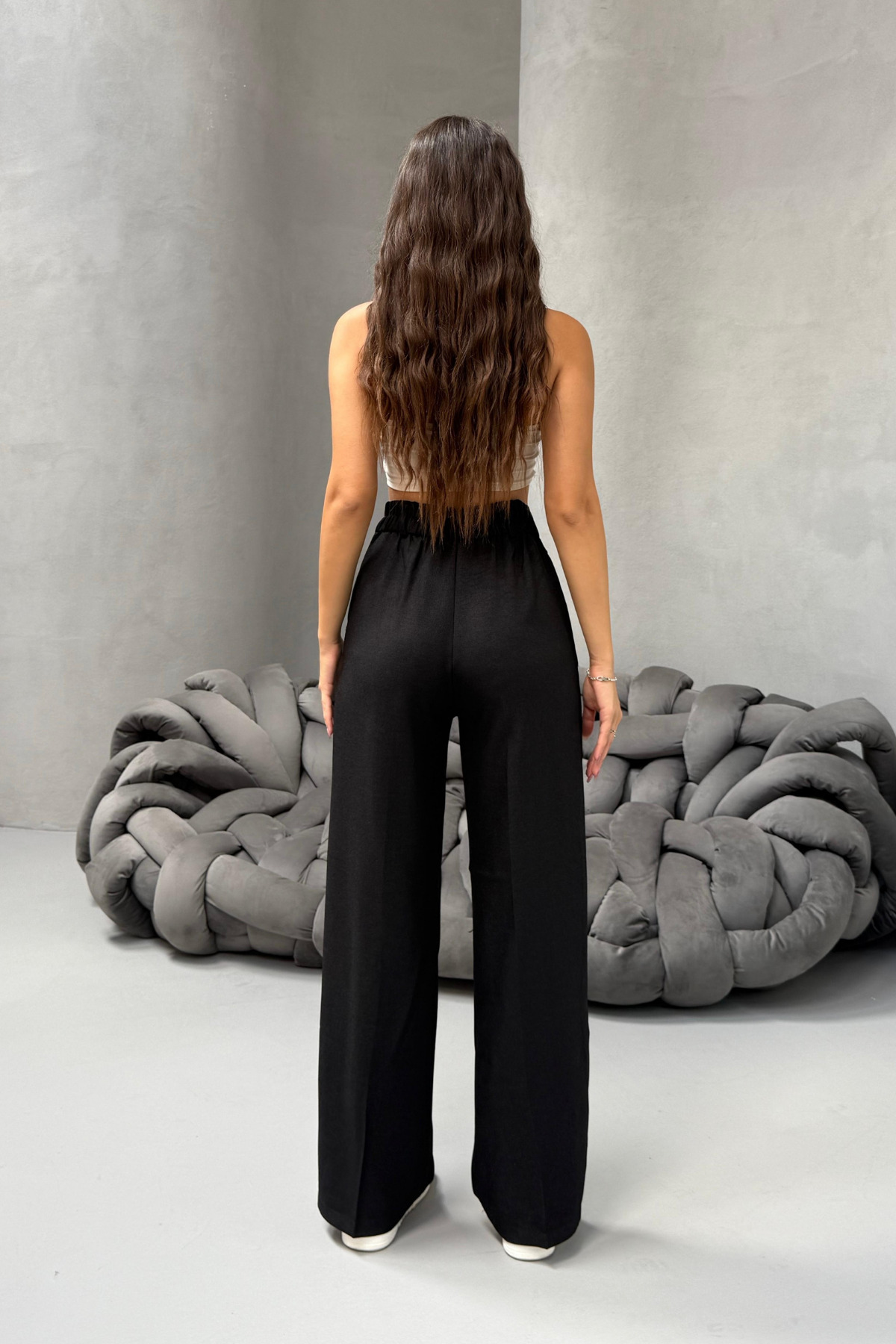 Kadın Yüksek Bel Wide Leg Beli Lastikli Bol Paça Rahat Kalıp Palazzo Pantolon Çok Renkli 5