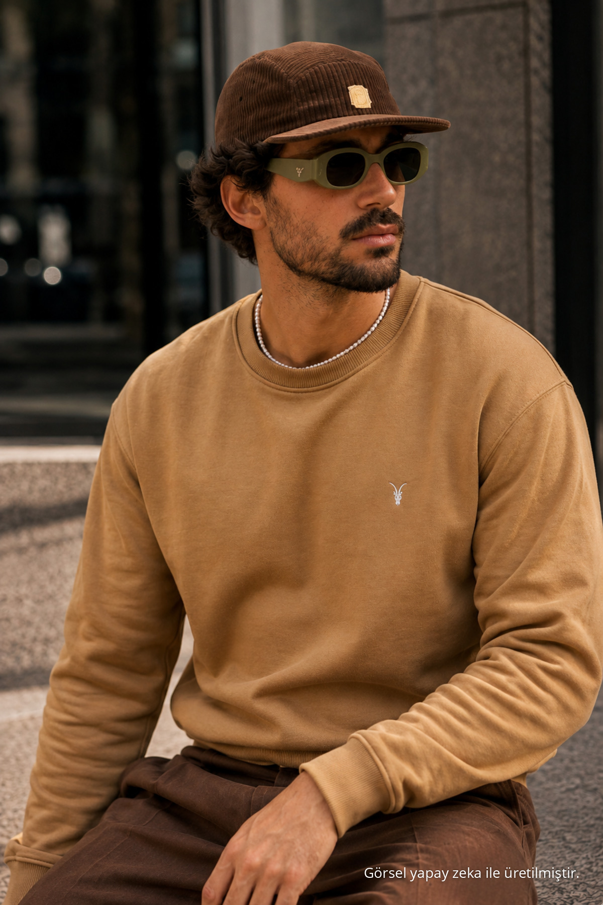 Karamel Bol Kesim Rahat Erkek Sweatshirt 4