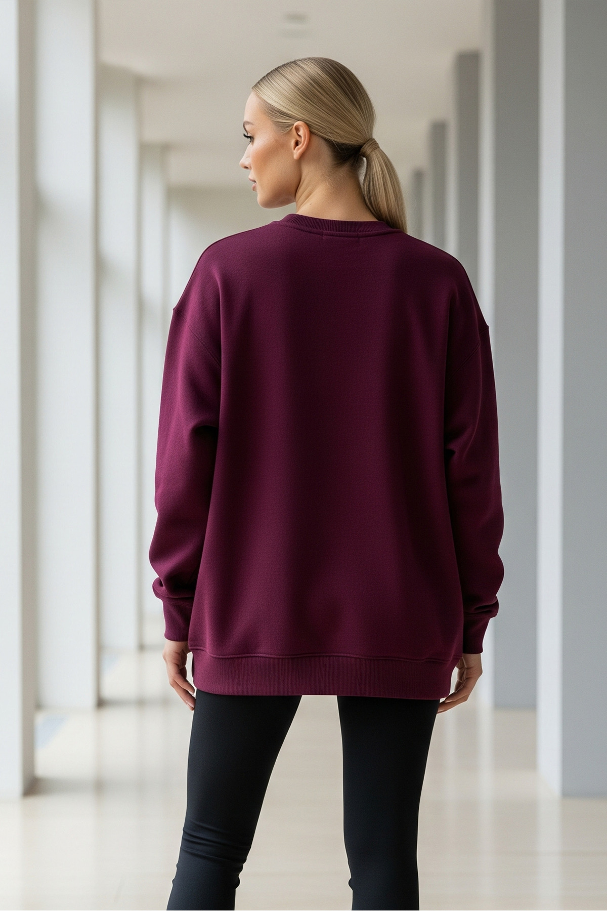Kadın Oversize Kışlık Salaş Bordo Sweatshirt 4