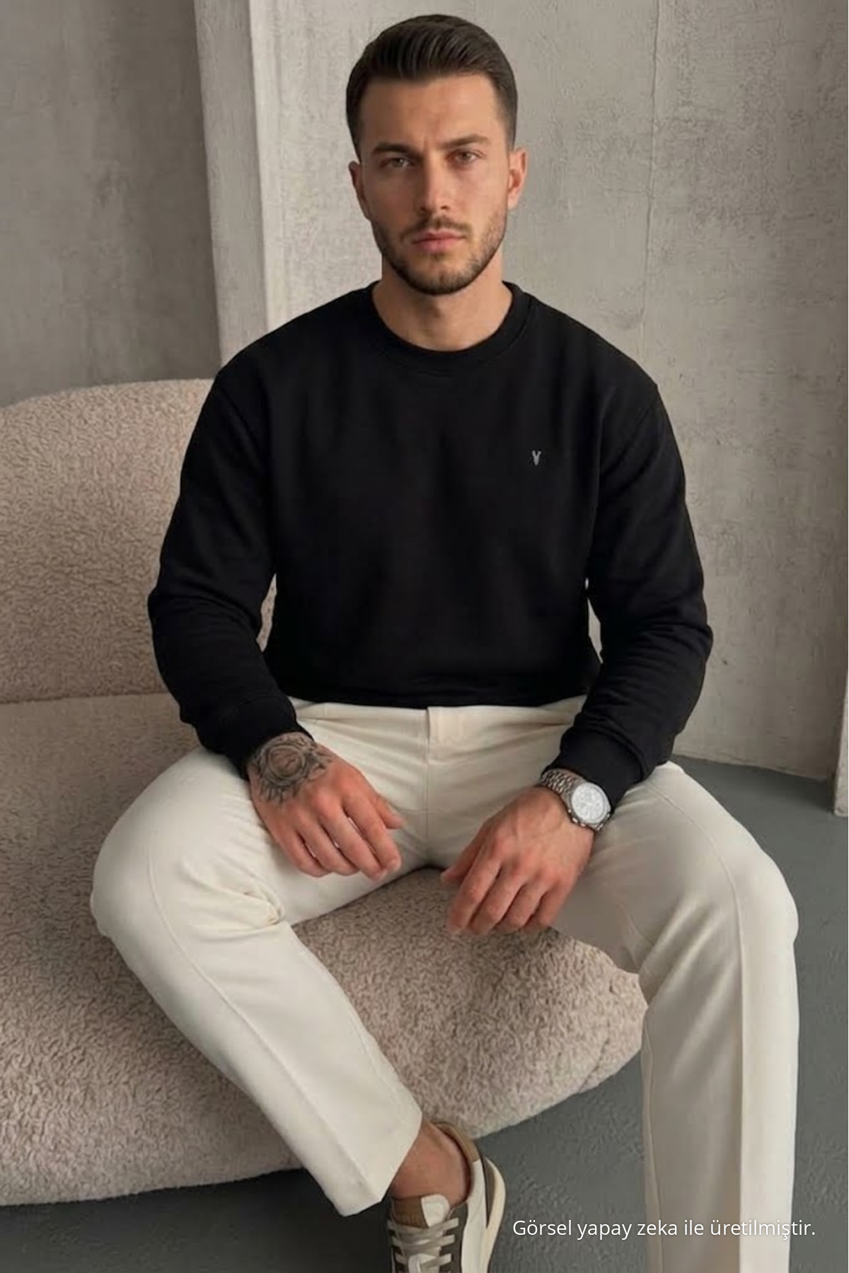 Erkek Loose Dokulu Flare SİYAH Sweatshirt 5