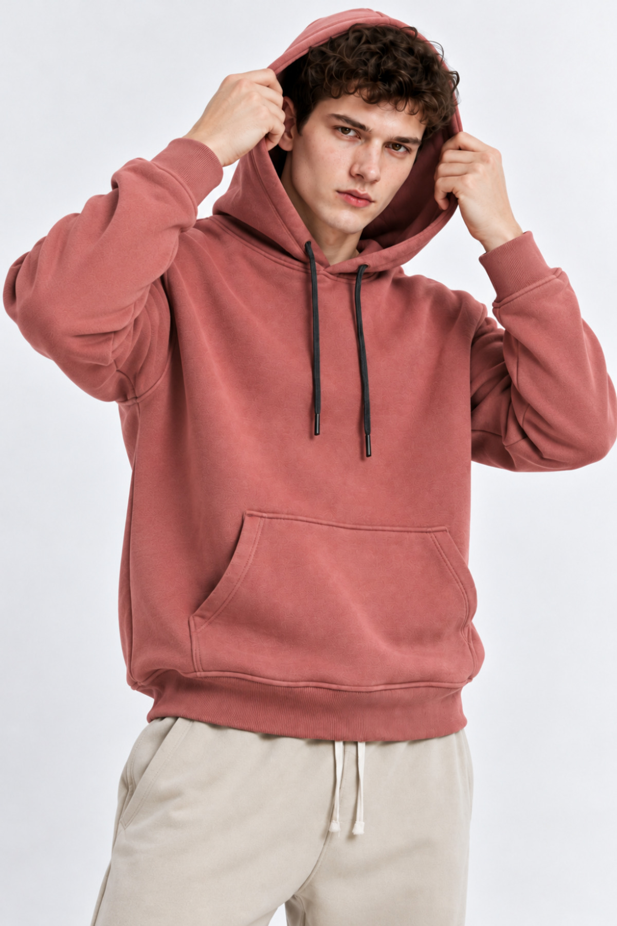 Erkek G.Kuru Kanguru Cep Kapşonlu Sweatshirt GÜL KURUSU 3