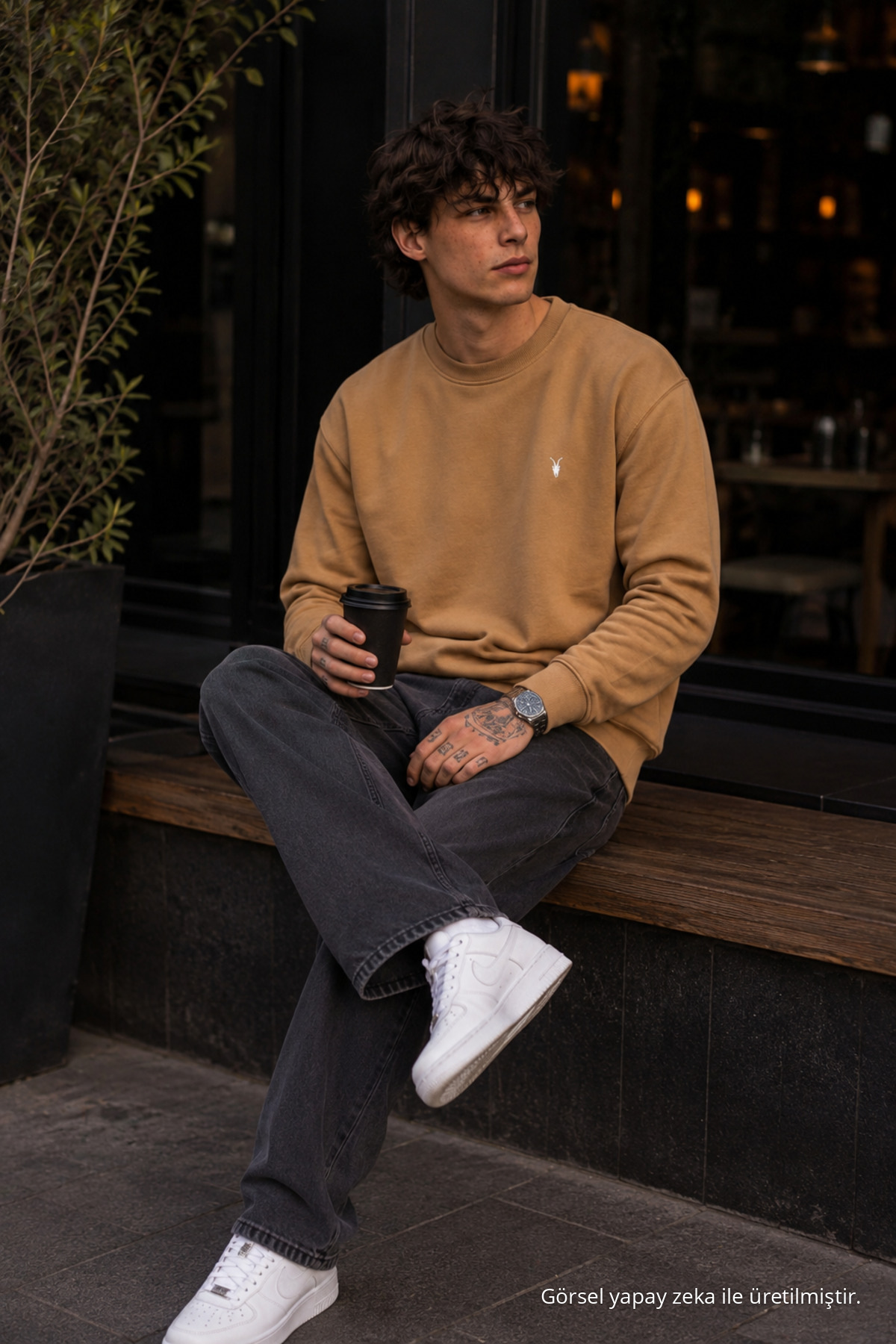 Örme Kışlık Günlük Karamel Erkek Sweatshirt 5