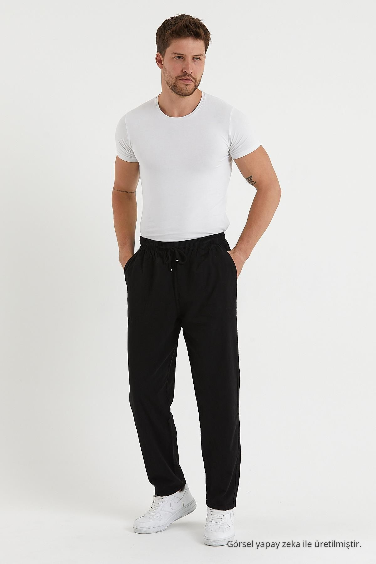 Erkek SİYAH Basic Relaxed Fit Jogger Pantolon 3