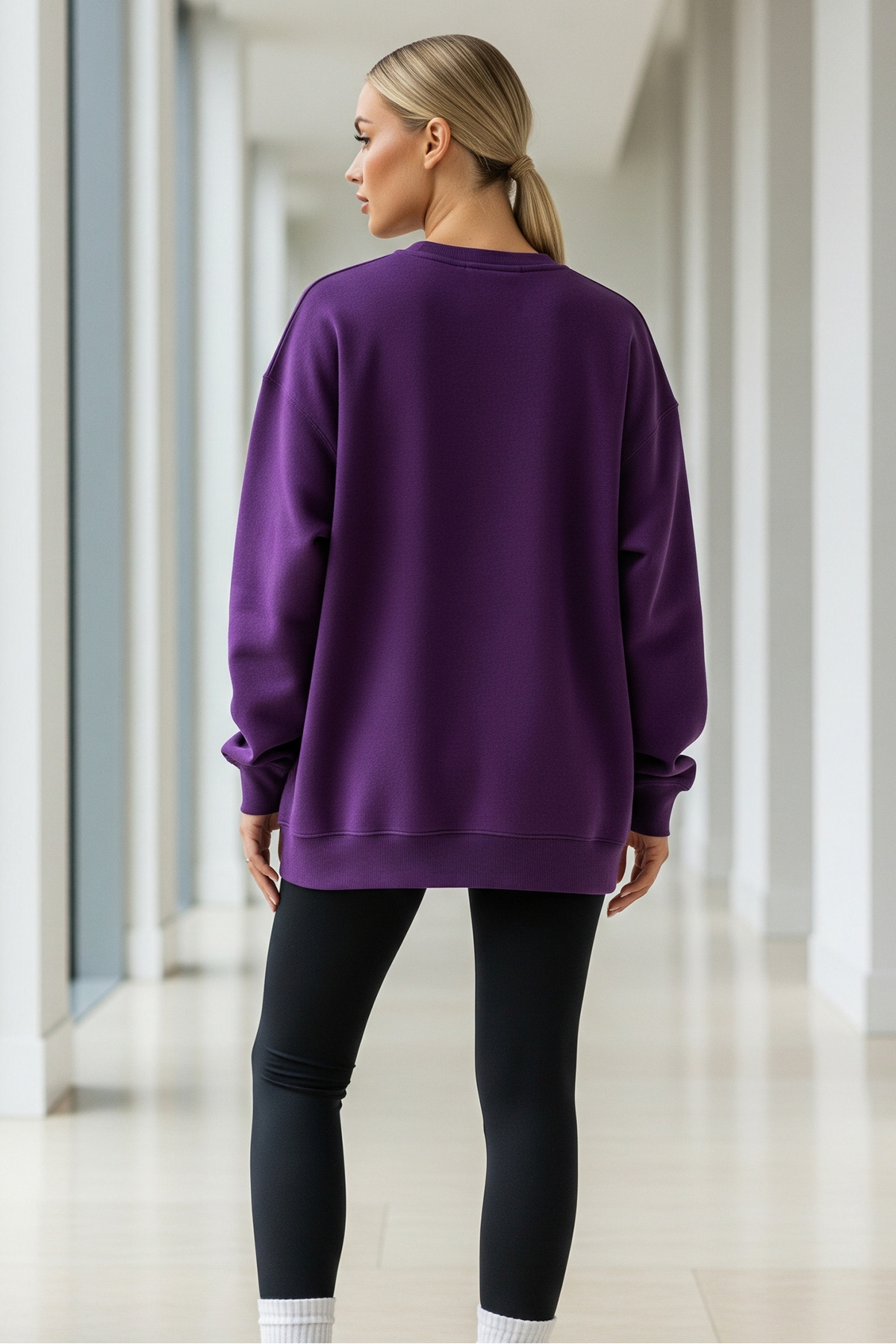 Kadın Oversize Kışlık Salaş Mor Sweatshirt 6