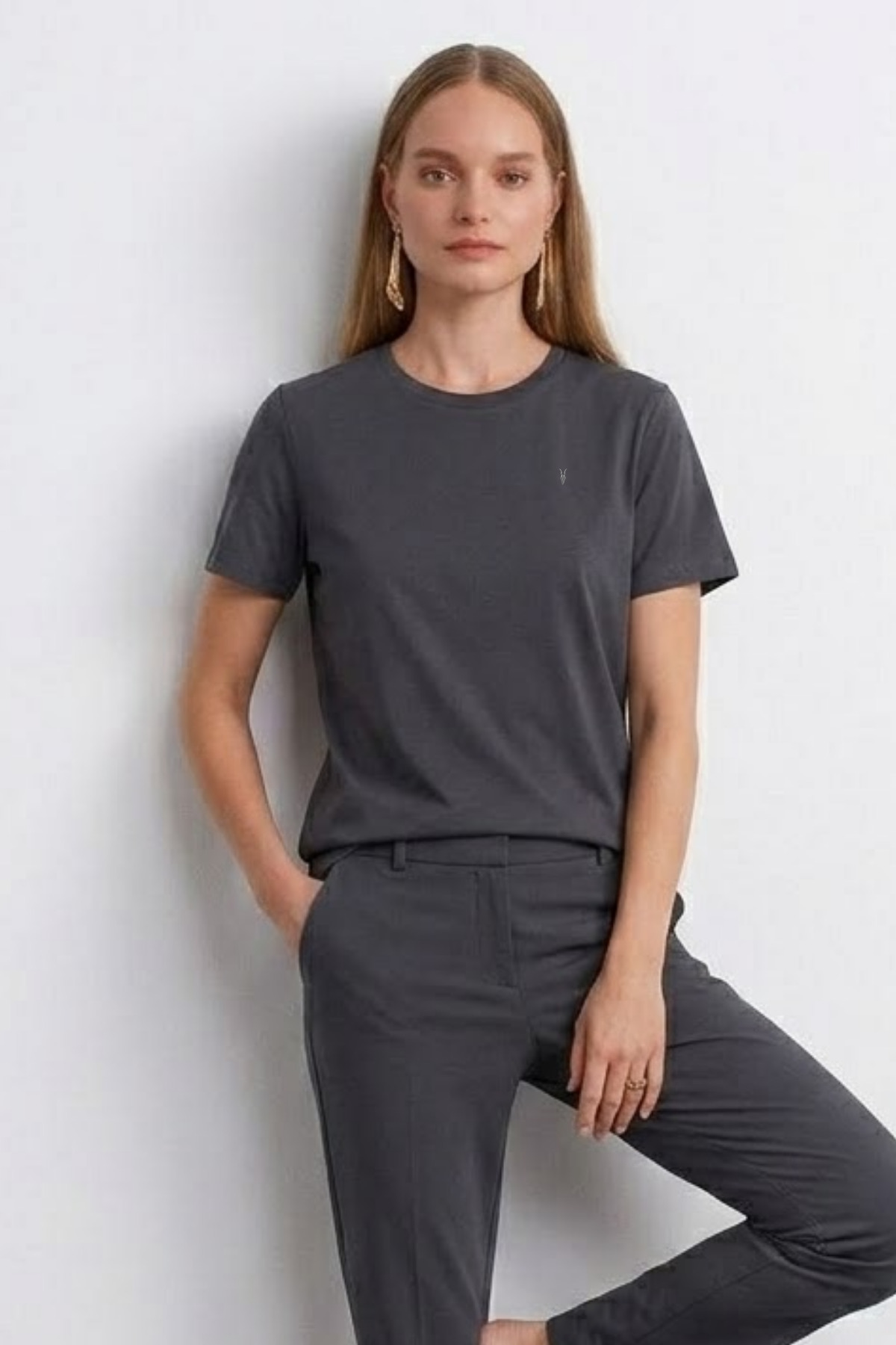 Kadın Comfort Fit Basic Füme Bol Tişört 4
