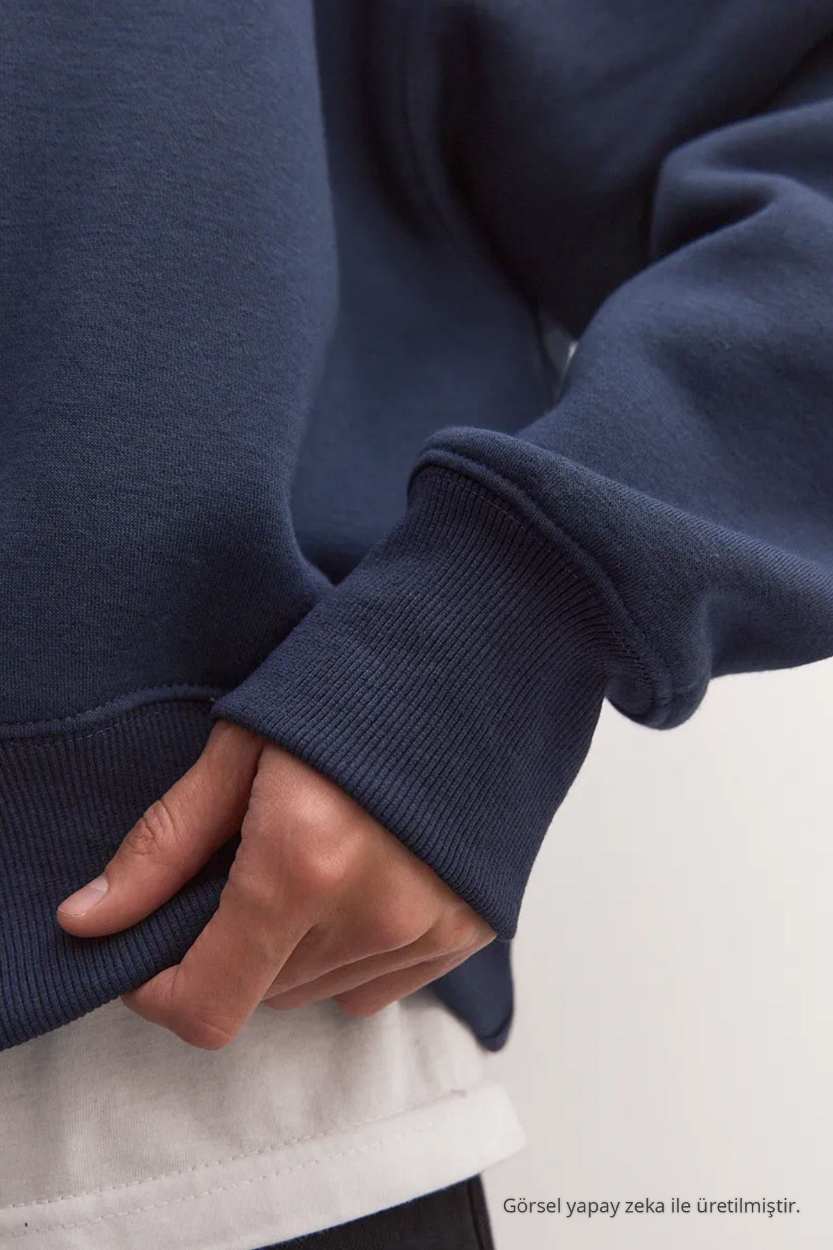 Kadın Basic Oversize Kışlık Laci Sweatshirt LACİVERT 4