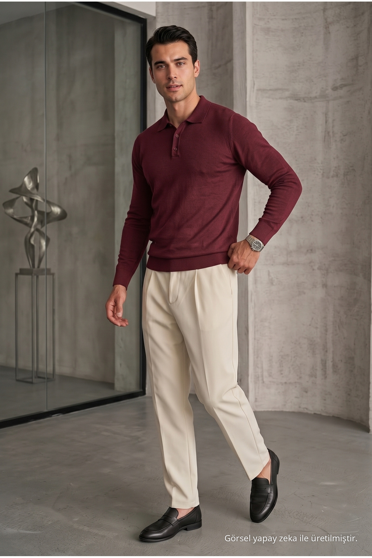 Erkek Casual Loose Reglan Bordo Kazak 5