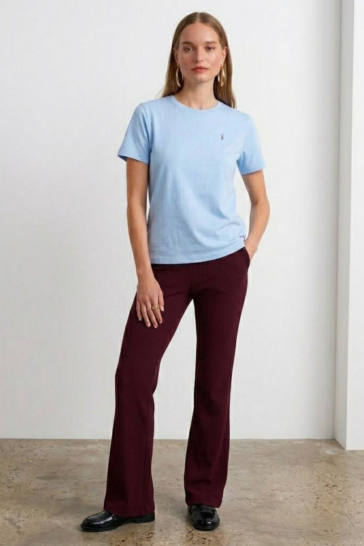 Kadın Comfort Fit Basic B.Mavi Bol Tişört BUZ 5