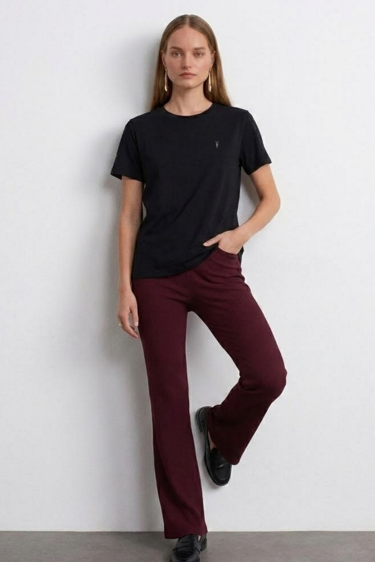 Kadın Comfort Fit Basic Siyah Bol Tişört 5