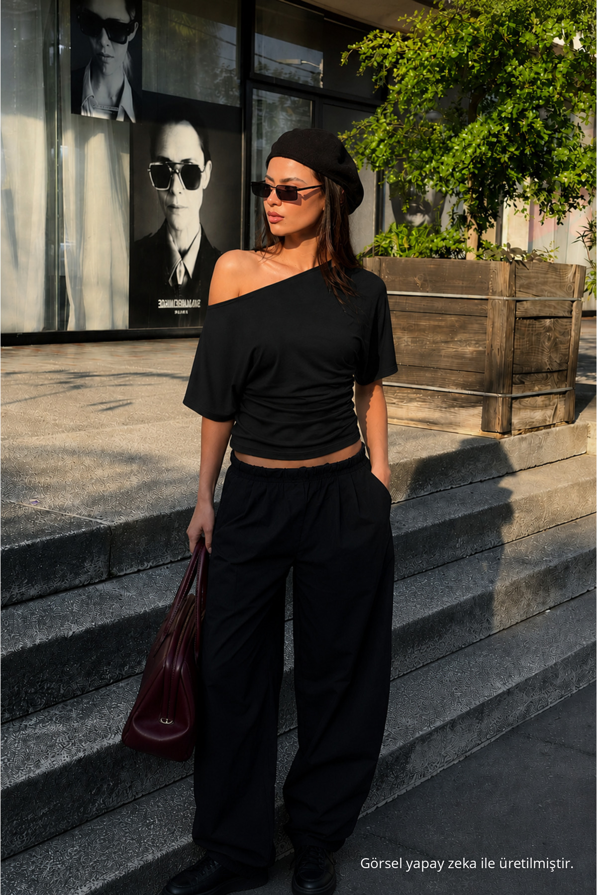 Kadın Günlük Casual Dar Siyah Crop Bluz 4