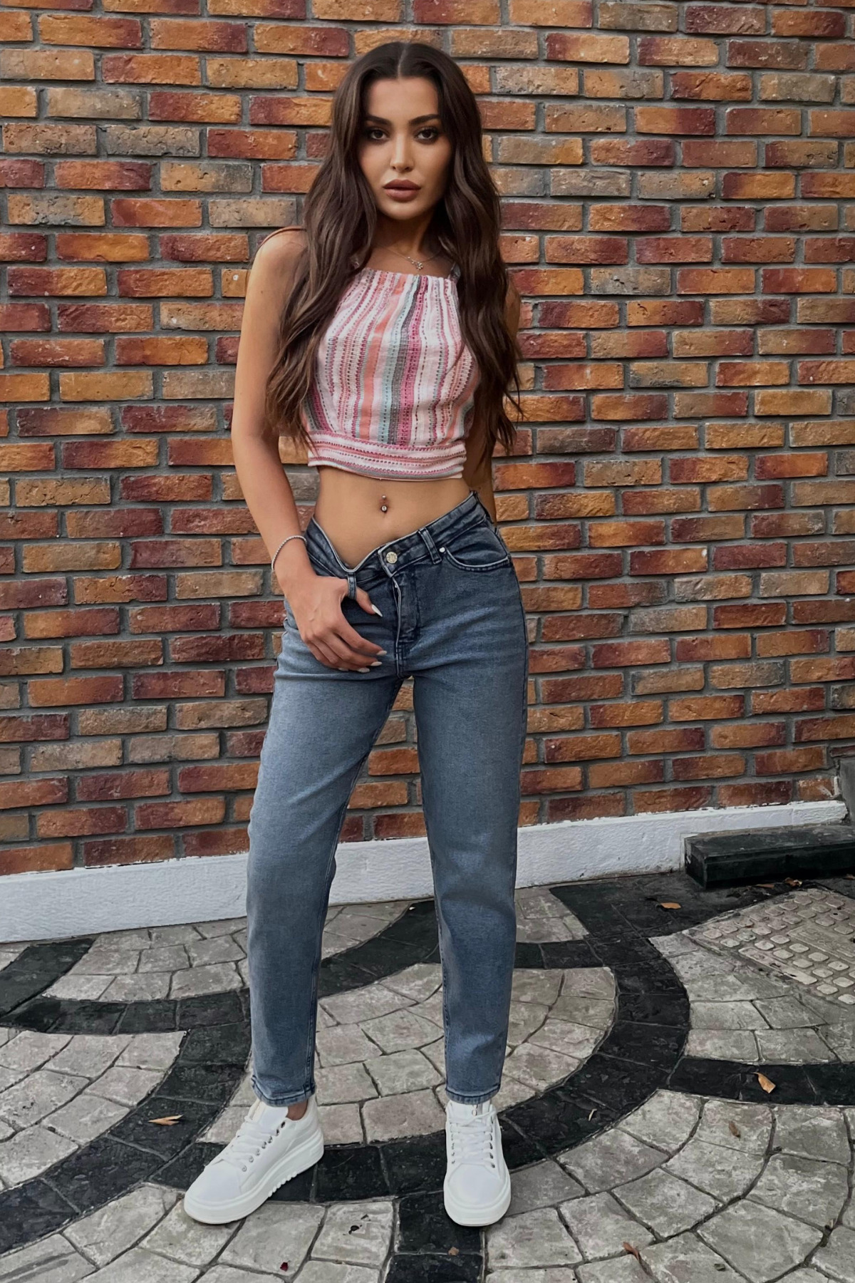 Kadın Yüksek Bel Boyfriend Likralı Kot Pantolon Gök Mavi 8