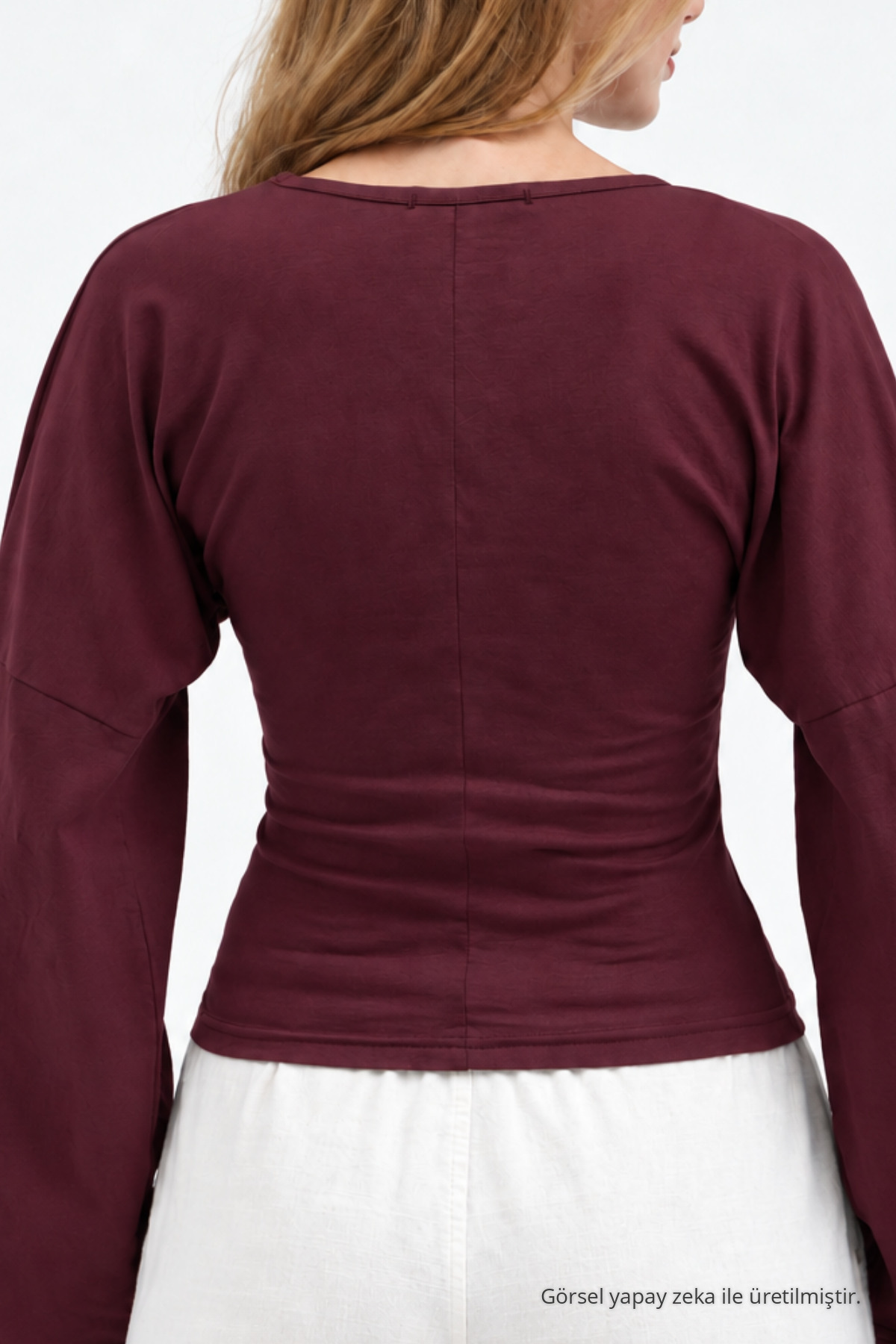 Kadın Reglan Kol Dokulu Crop Bordo Bluz 6