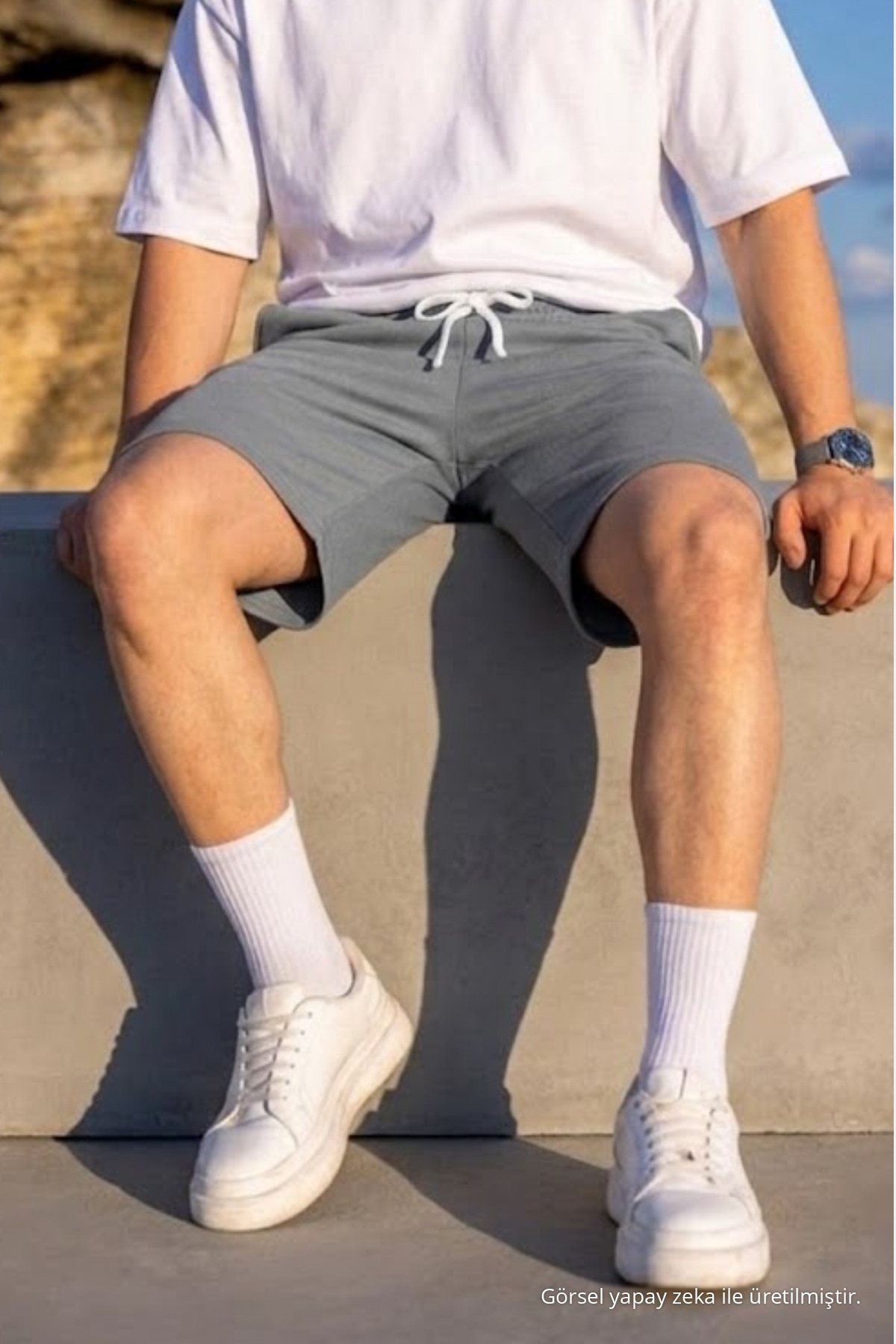 Erkek Pamuklu Casual Cepli Bol Gri Şort 6