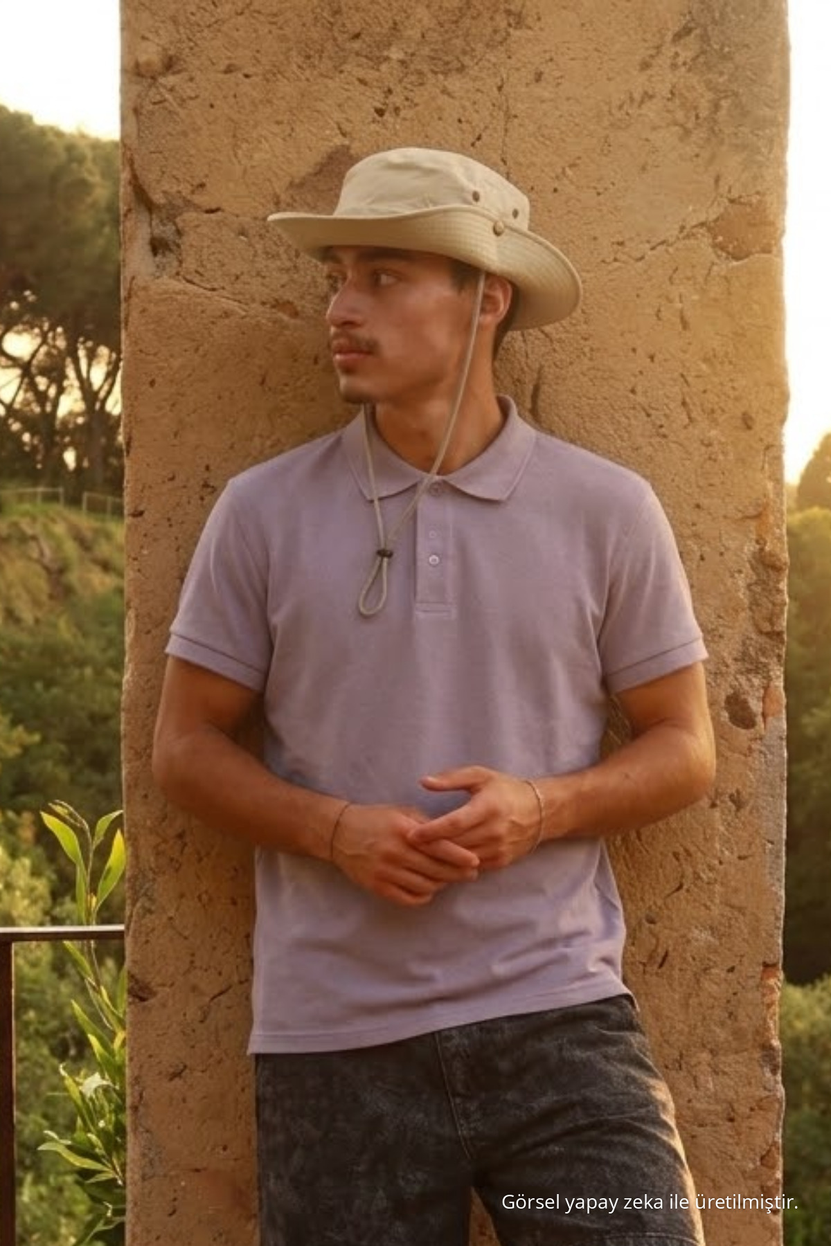 Erkek Düğmeli Bol Gri Polo Yaka Tişört 4