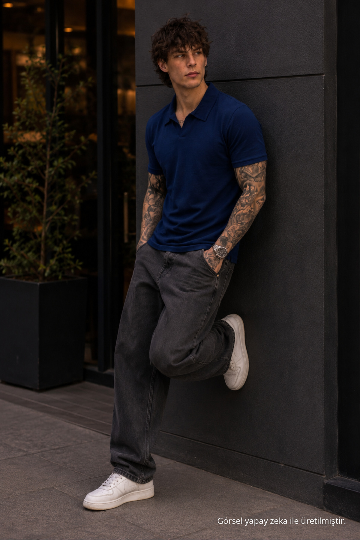 Erkek %100 Pamuk LACİVERT Polo Yaka T-shirt 4