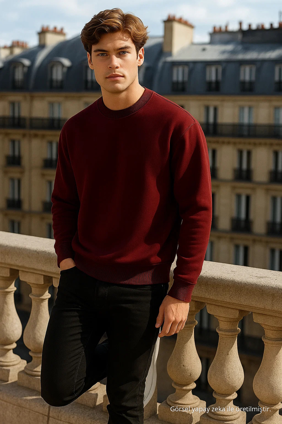 Erkek Bisiklet Yaka Oversize Bordo Kazak 3