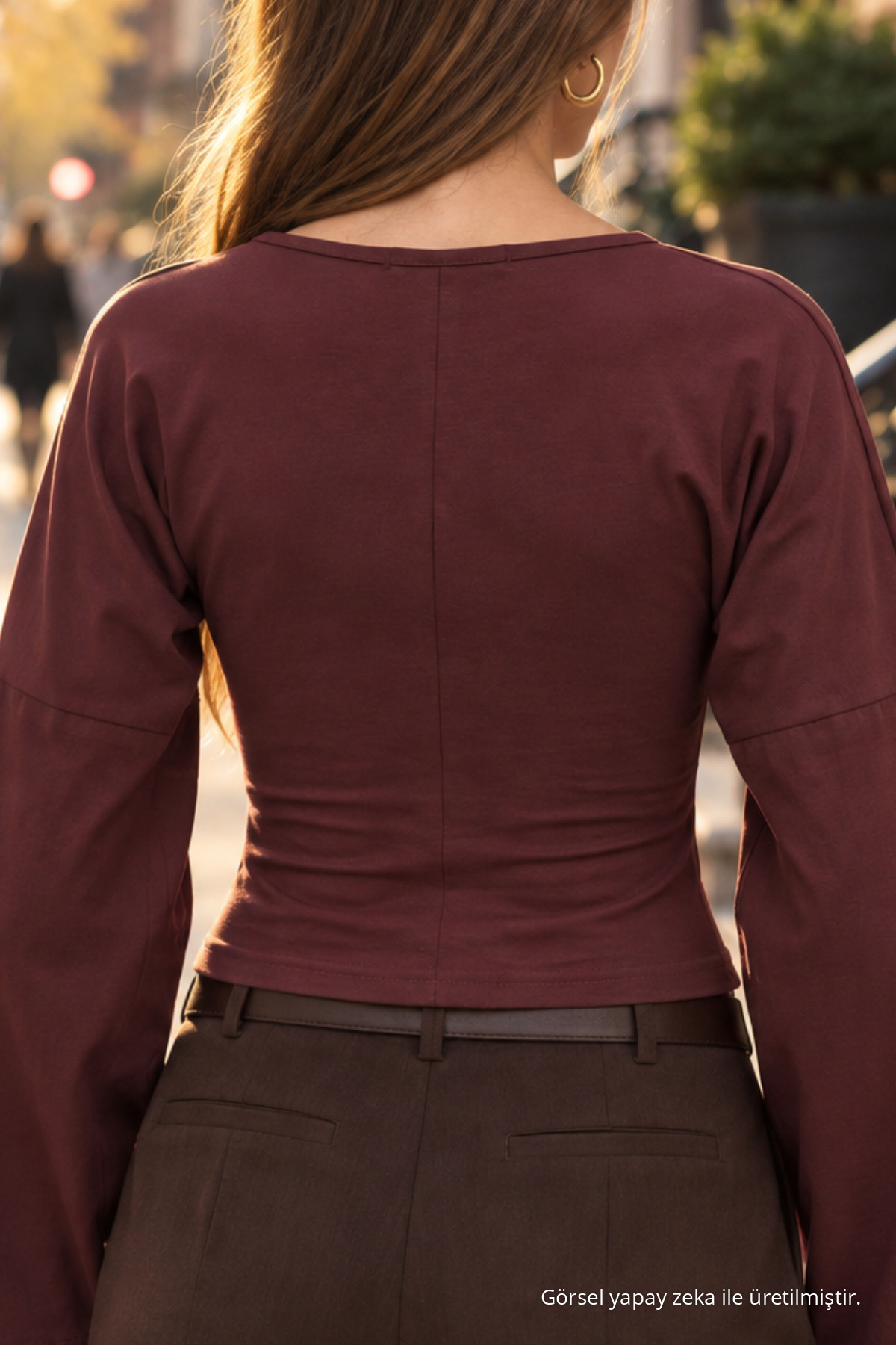 Kadın Örme Pamuklu Slim Kesim Bordo Bluz 6