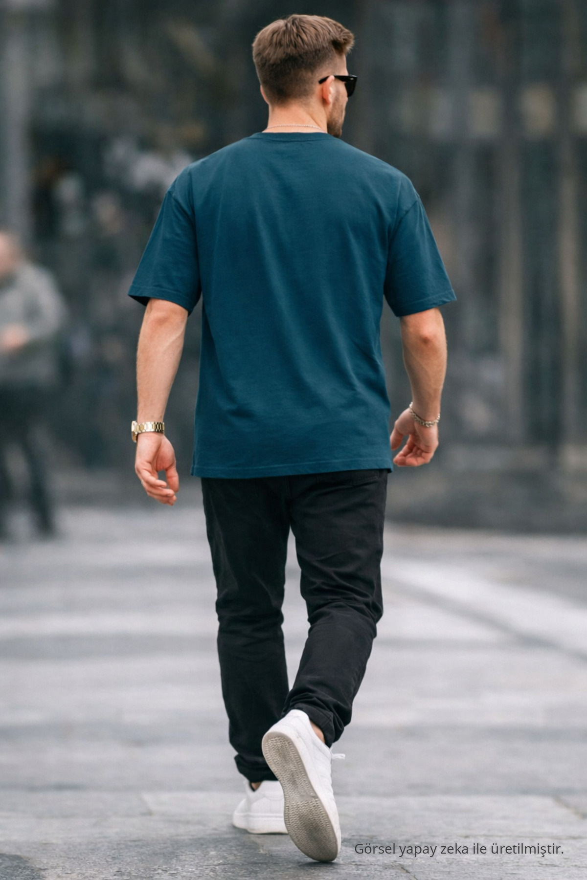 Erkek Premium Basic Trend MAVİ Oversize Tişört 6