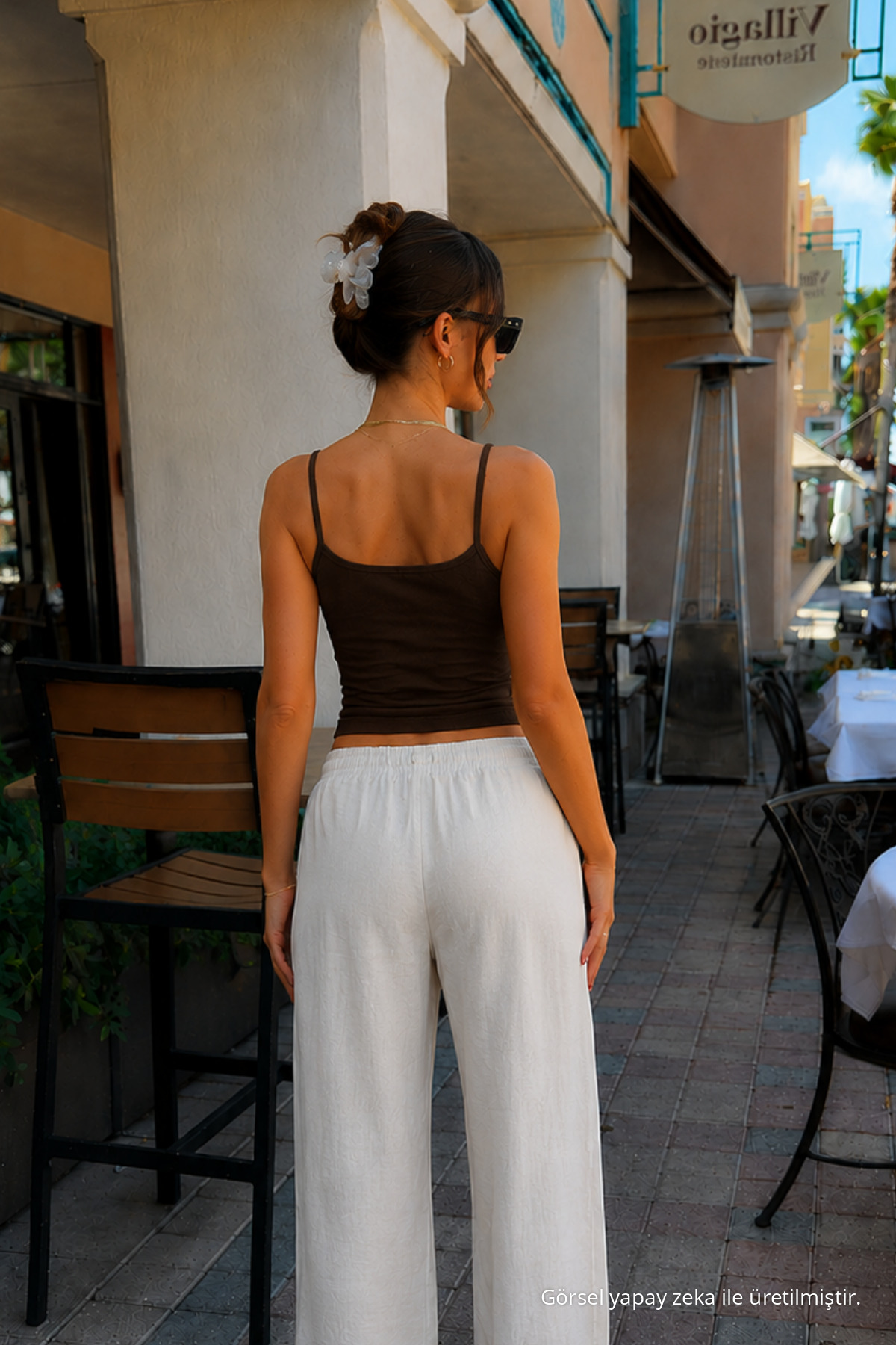 Kadın Basic İnce Askılı Dar Kahve Crop Bluz 4