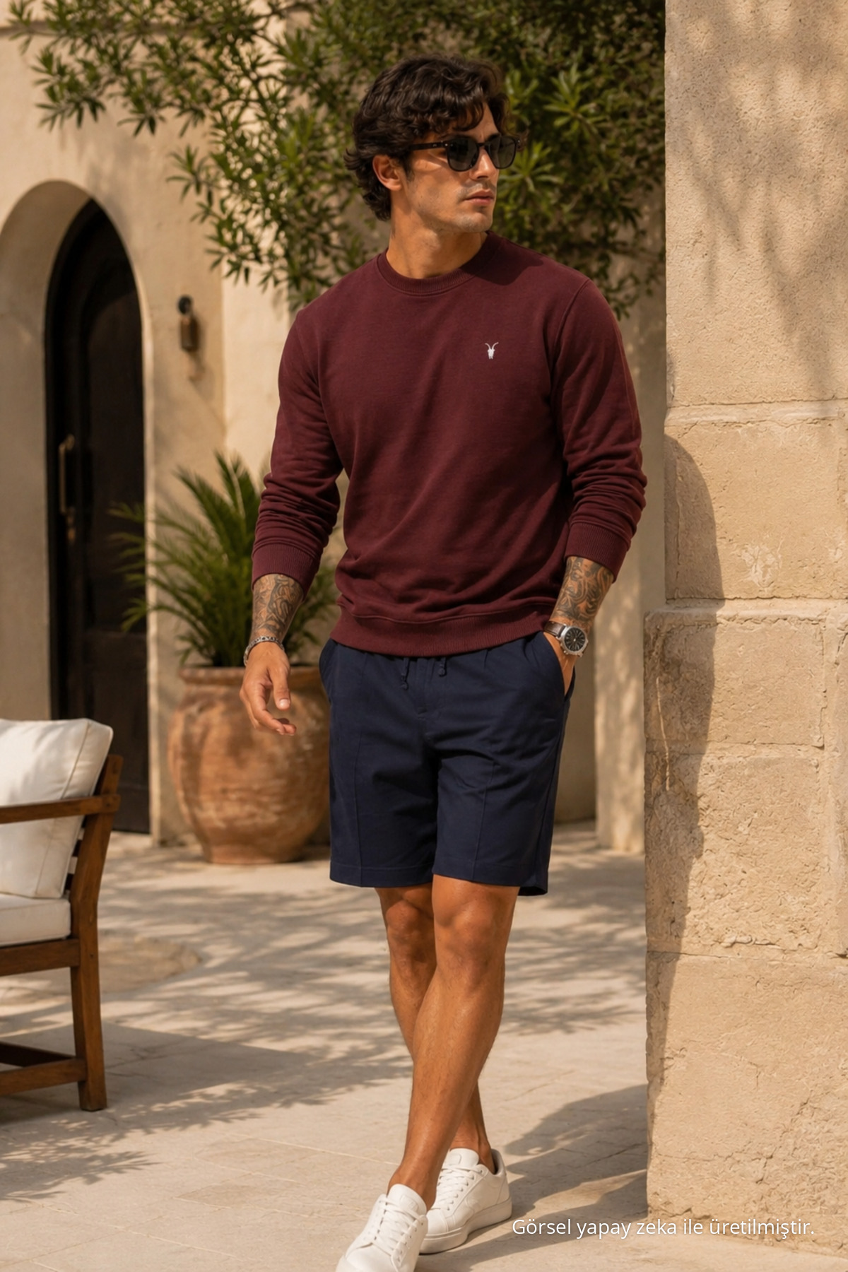 Örme Uzun Kollu Bordo Erkek Sweatshirt 3
