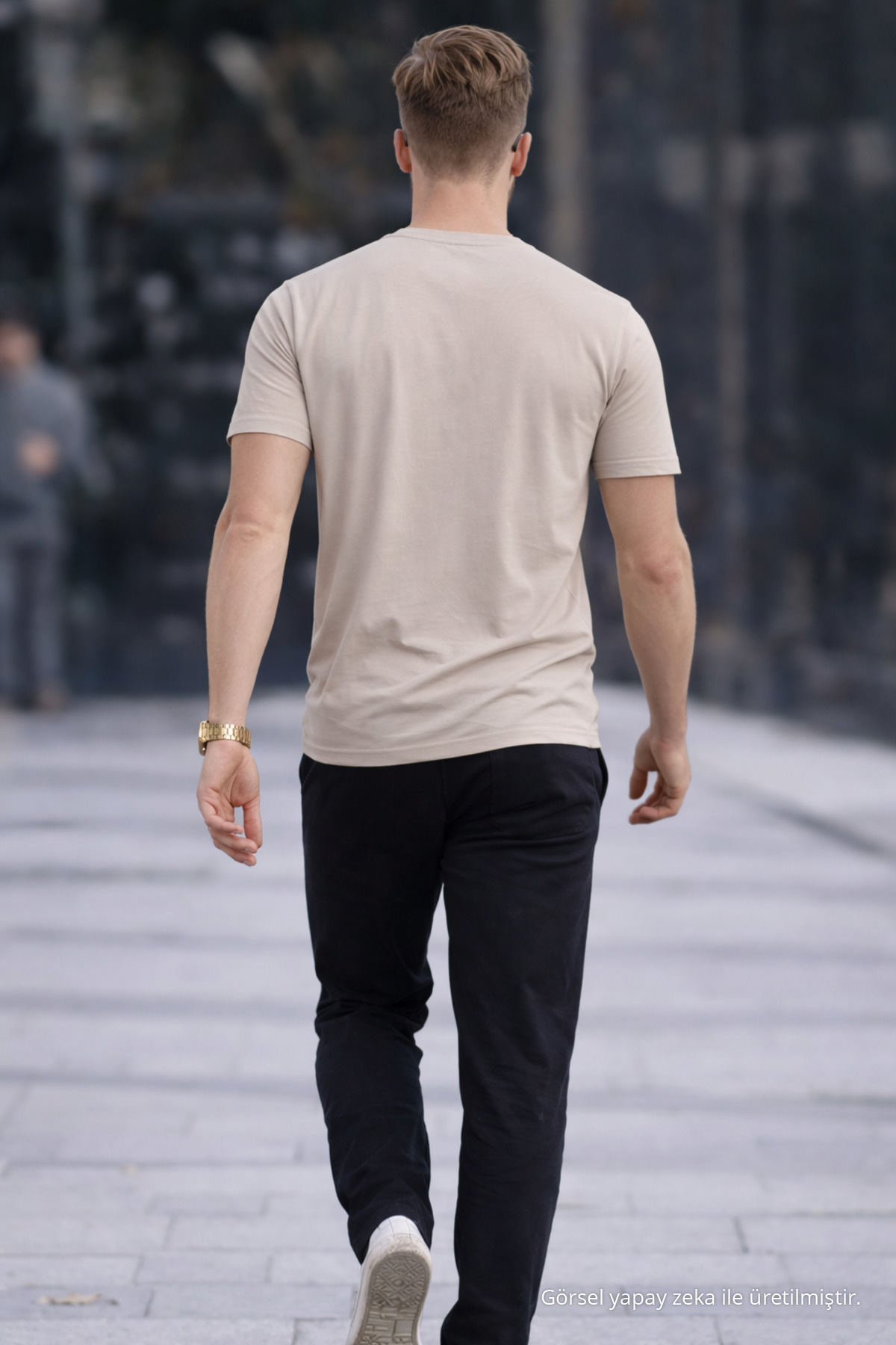 Erkek Bisiklet Yaka Slim Basic Bej Tişört 6