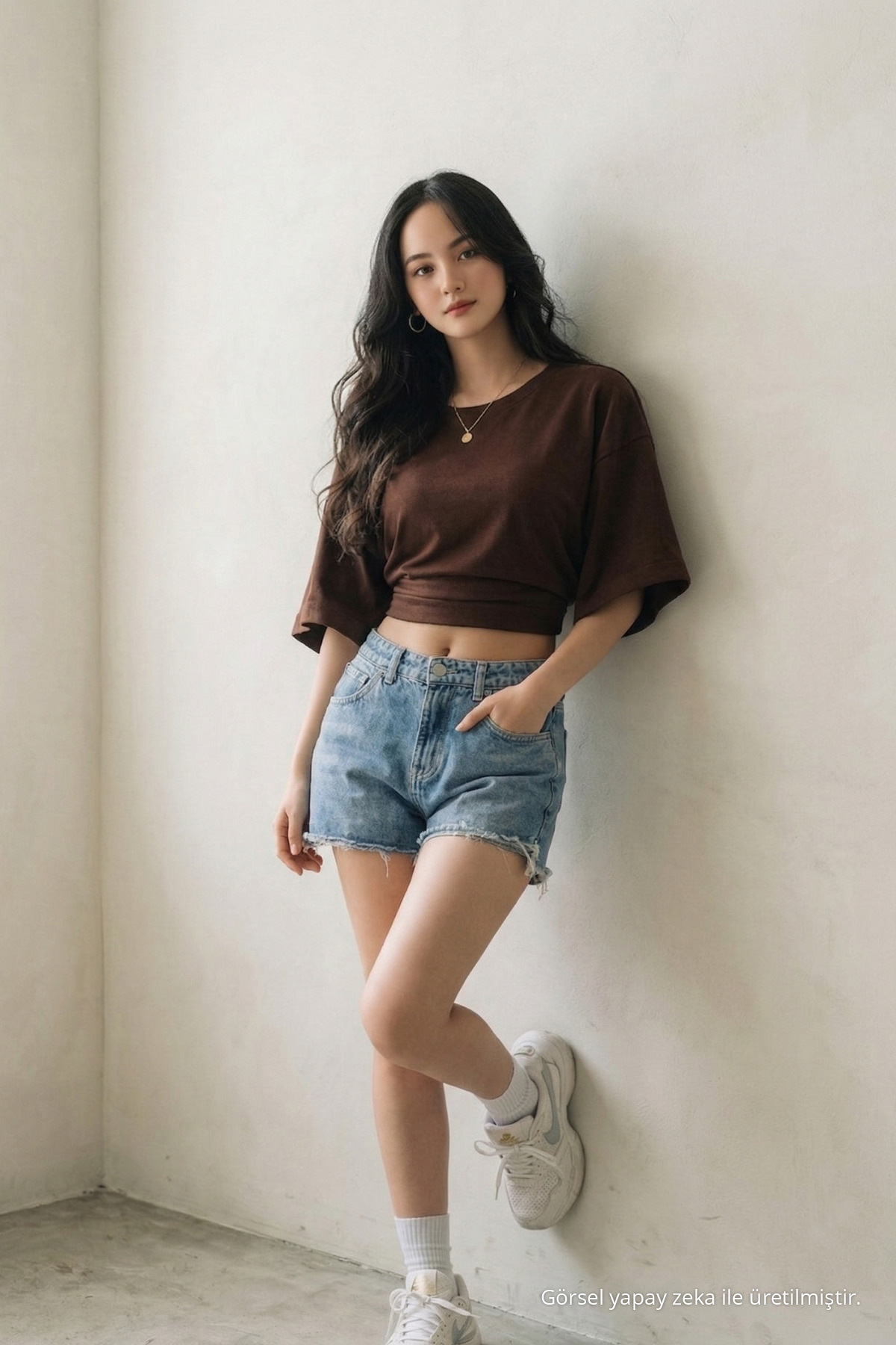 Kadın Yazlık Kısa Kollu Kahve Crop Bluz 5
