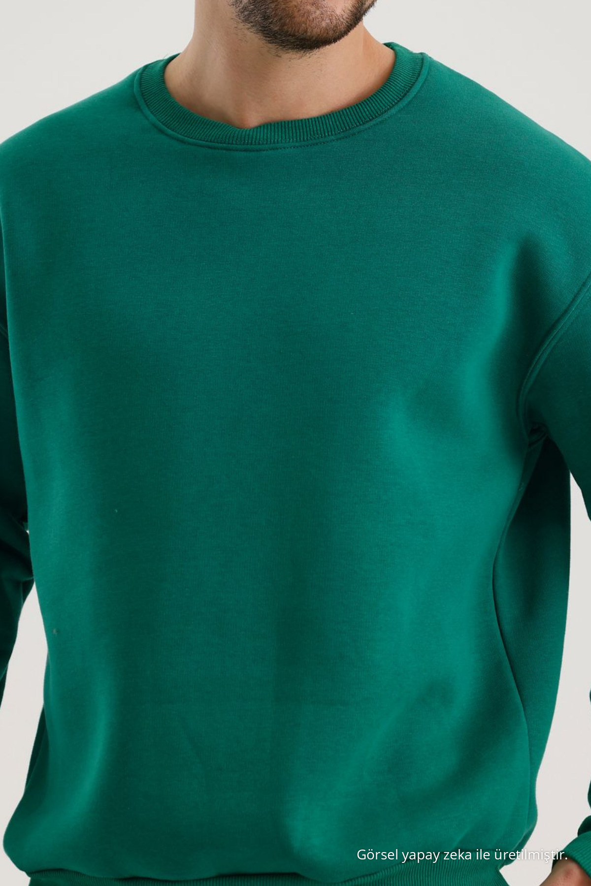 Erkek Bisiklet Yaka Salaş YEŞİL Sweatshirt 5