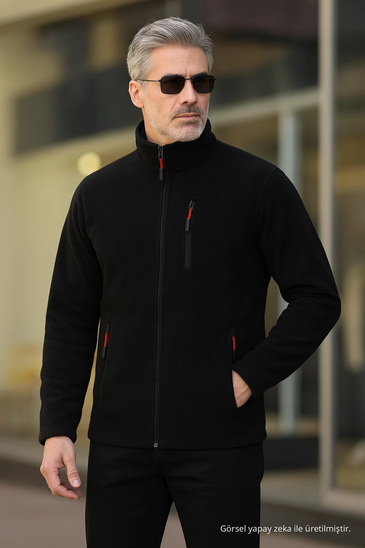 SİYAH Renk Fermuarlı 3 Cepli Polar 1209 3