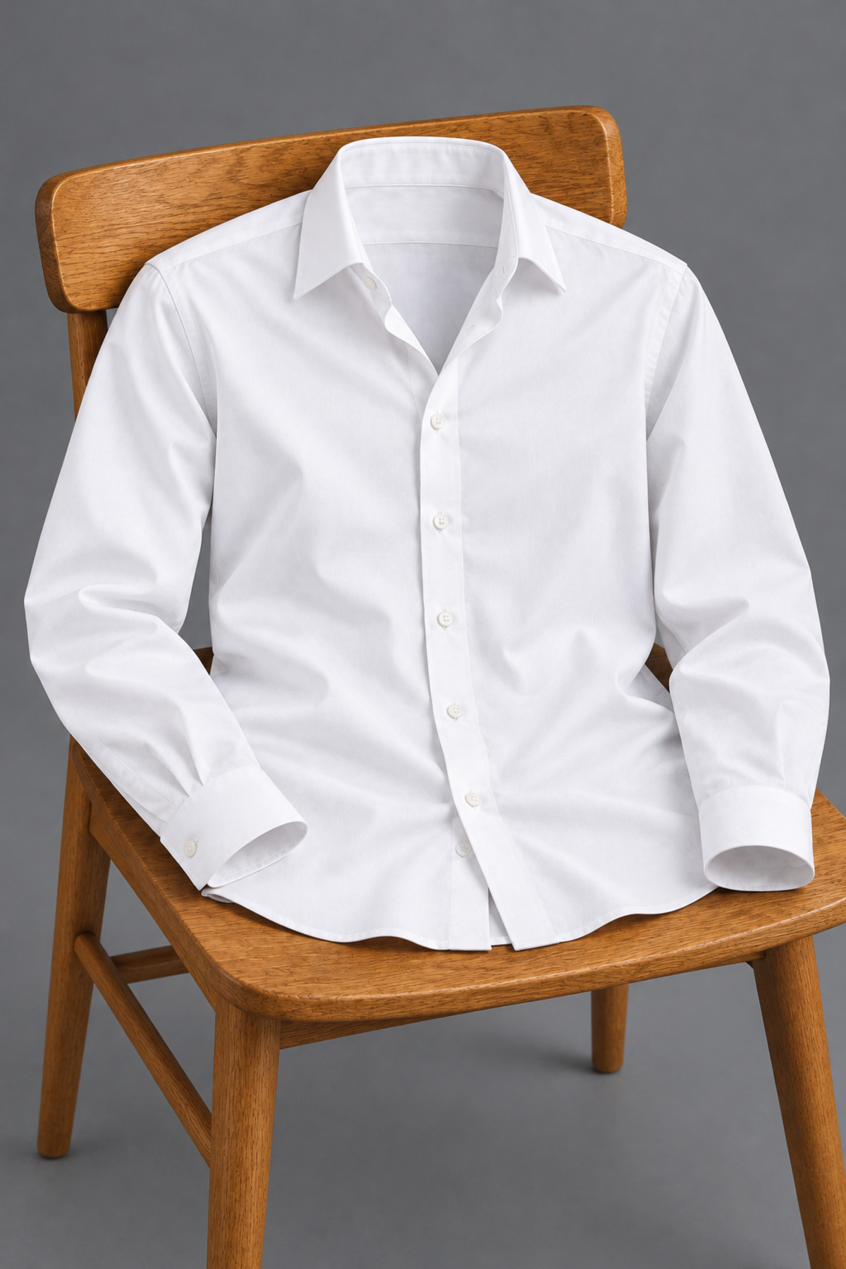 Erkek Klasik Yaka Uzun Kollu Düğmeli Slim Fit Beyaz Gömlek 5