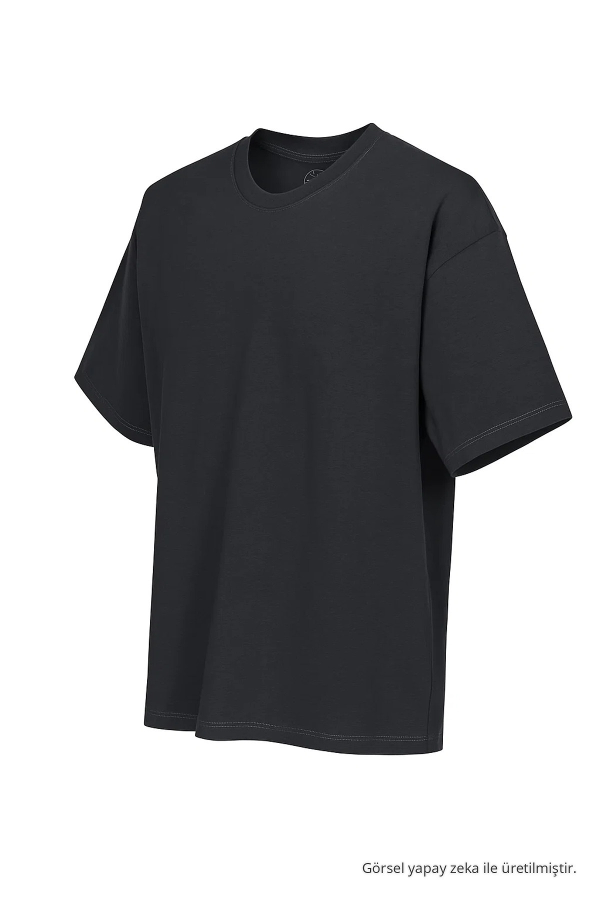 Erkek %100 Organik Pamuklu Kalın Dokulu Comfort Fit Bisiklet Yakalı Füme T-shirt 3