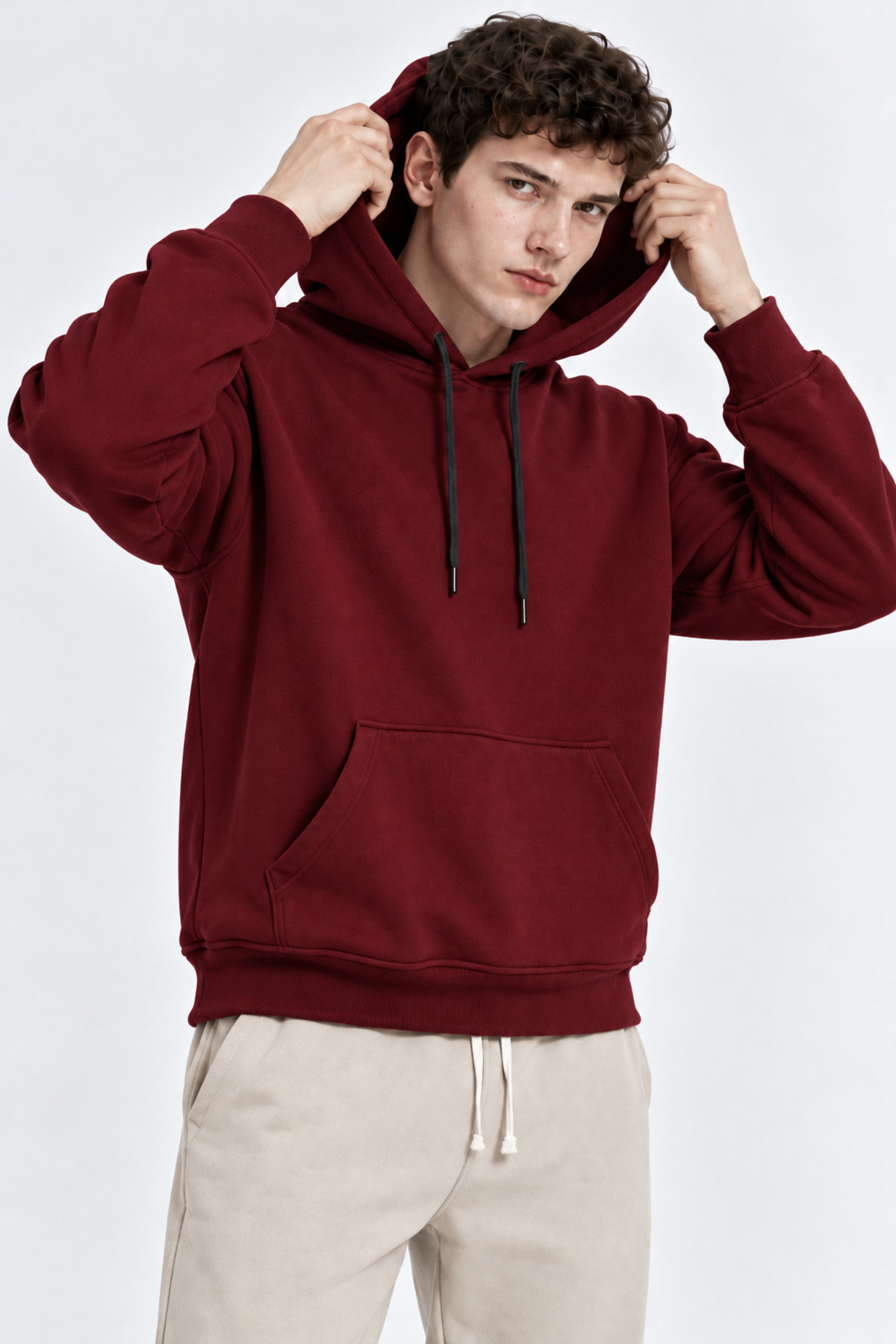 Bordo Renk Kanguru Cepli Kapüşonlu Sweatshirt 1205 3