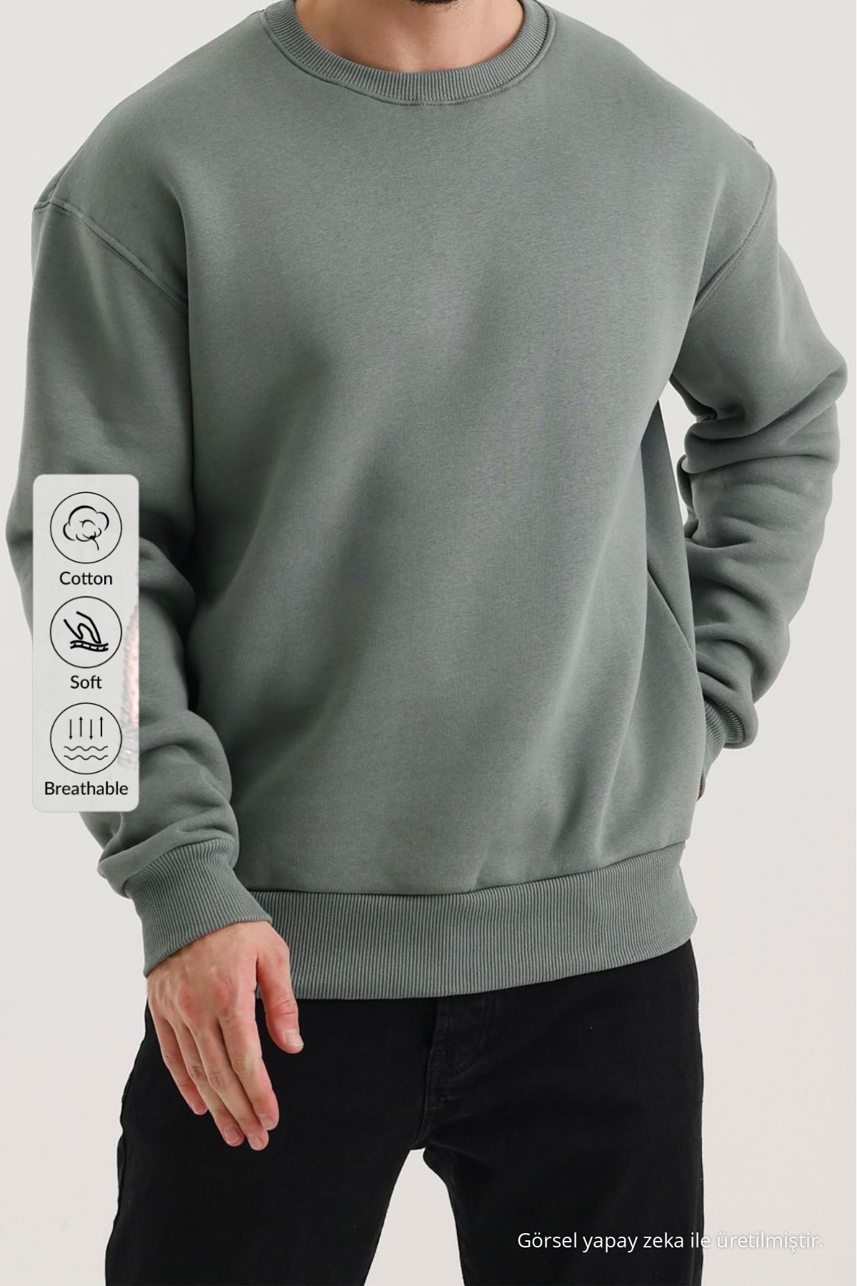Erkek Bisiklet Yaka Salaş Küf Sweatshirt 4