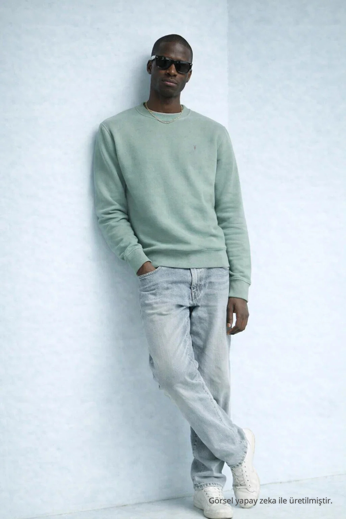 Erkek Nakışlı Parlak Çağla Sweatshirt 5