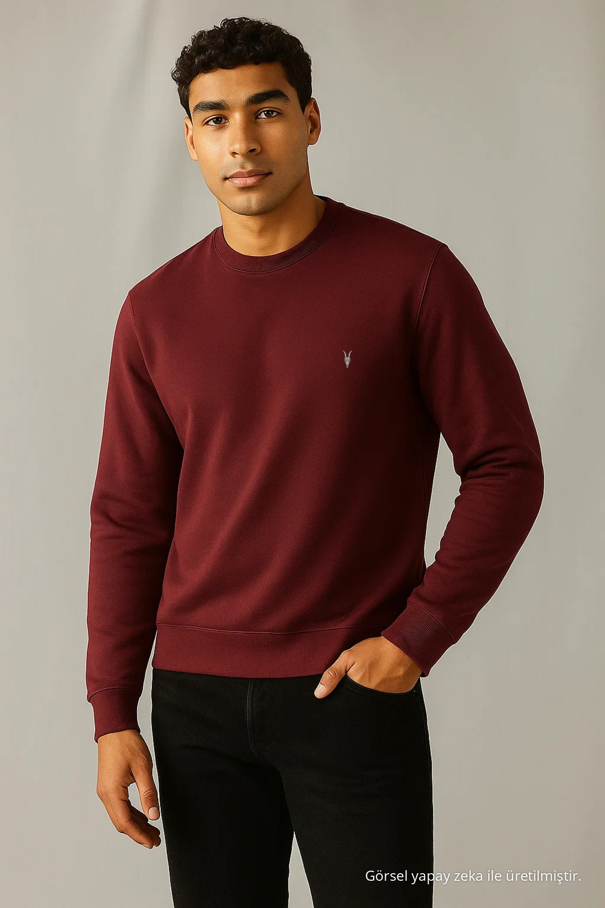Erkek Kışlık Kalın Basic Salaş Bordo Kazak 6