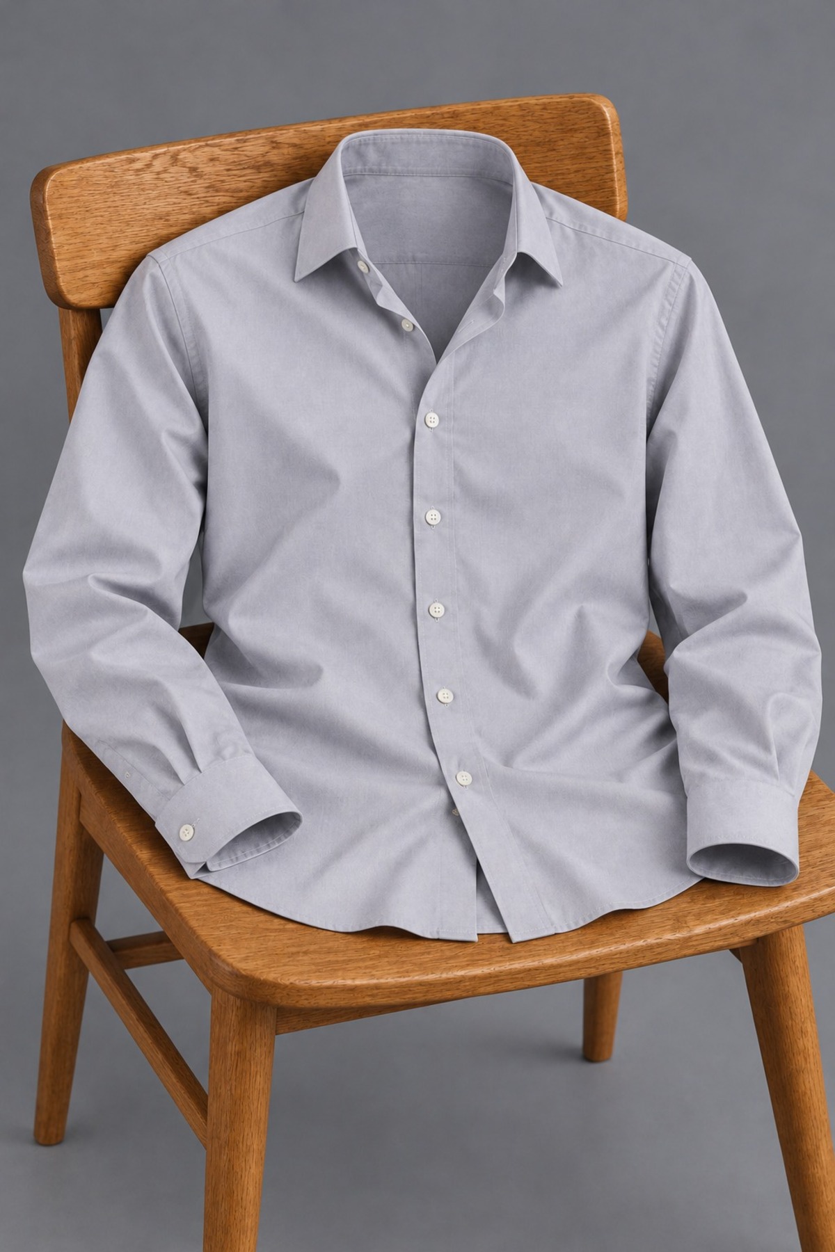 Erkek Klasik Yaka Uzun Kollu Düğmeli Slim Fit Gri Gömlek 5