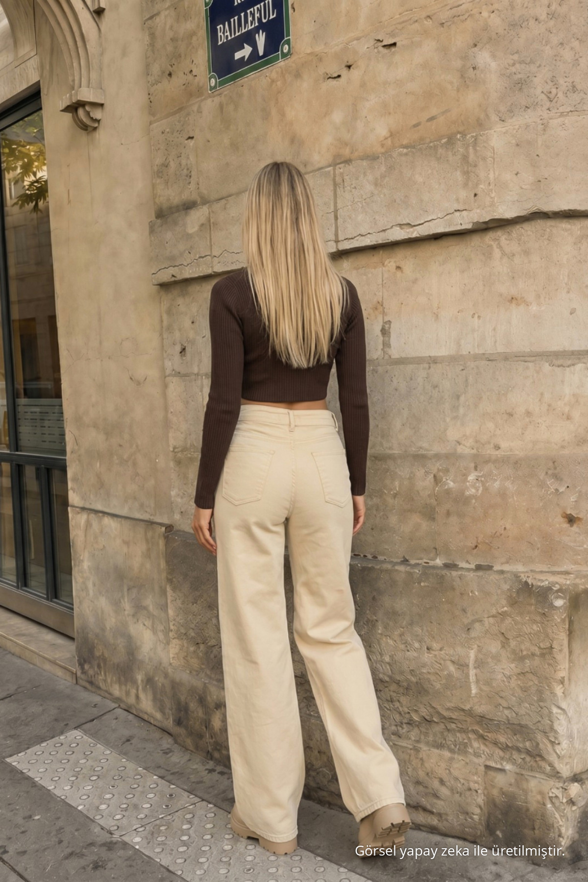 Bej Yüksek Bel Wide Leg Bol Paça Palazzo Kot Pantolon 7