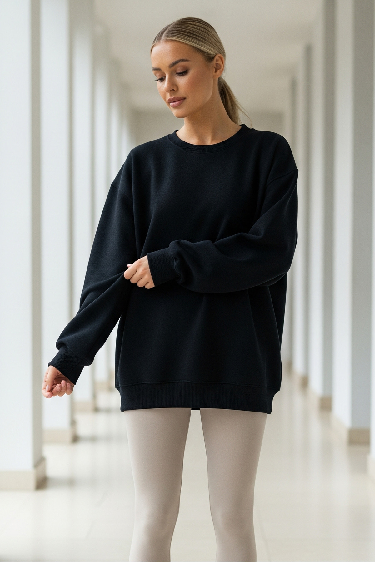 Kadın Oversize Kışlık Salaş Siyah Sweatshirt 5