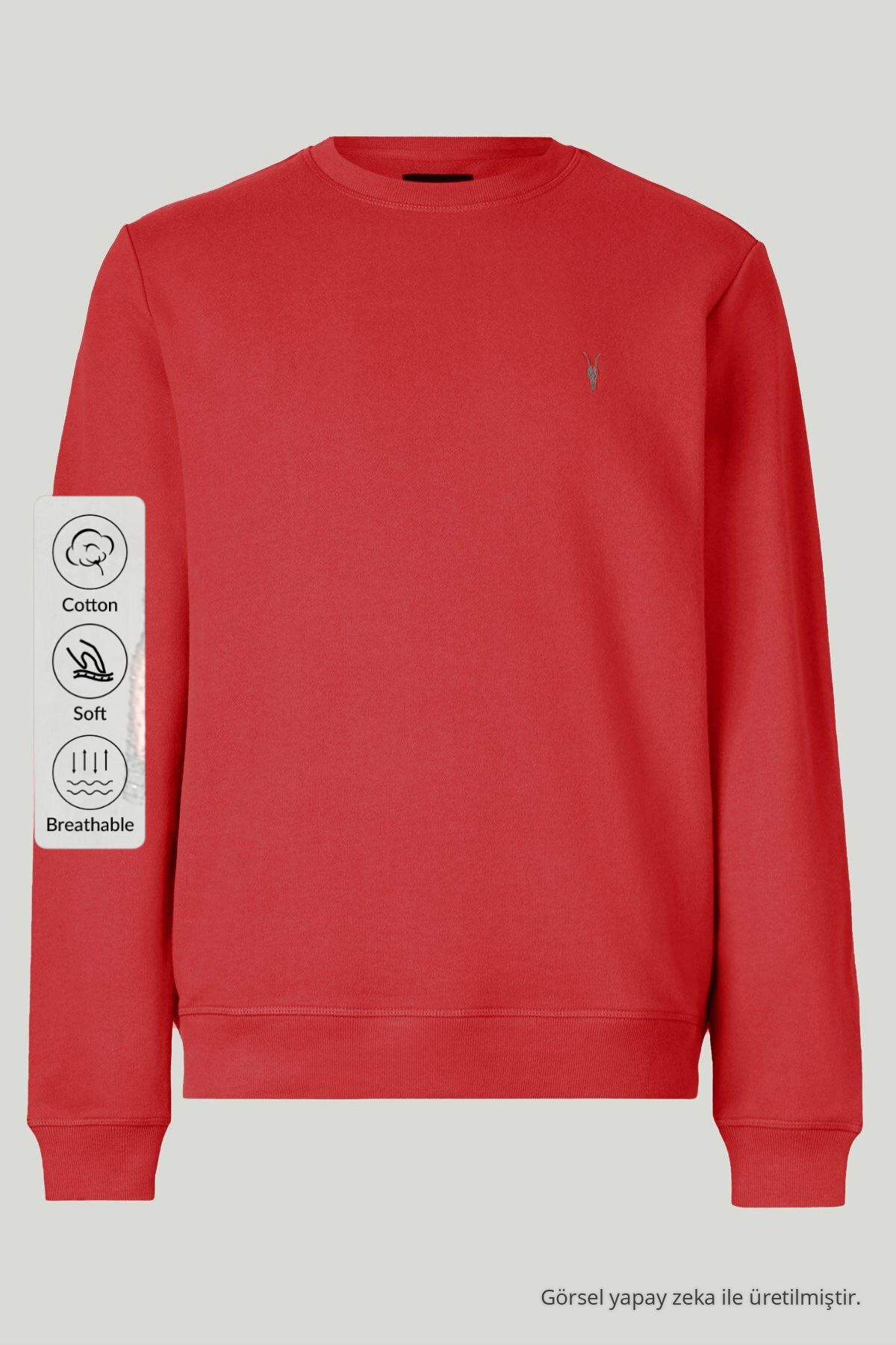 Erkek 3-lü Indigo-İNDİGO-BORDO-HAKİ-haki Sweatshirt Basic Bisiklet Yaka 7