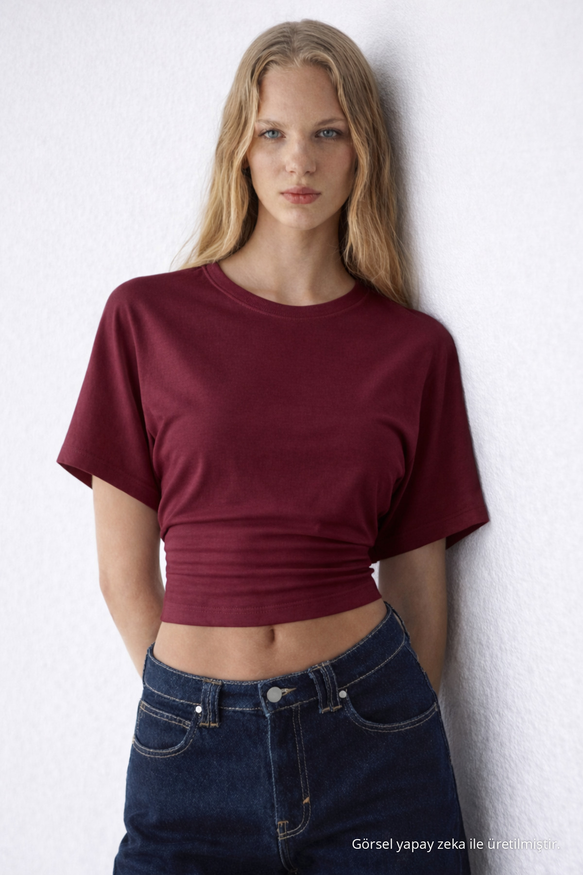 Kadın Yarasa Kollu Basic Dar 5 Li Crop Bluz Beyaz 3