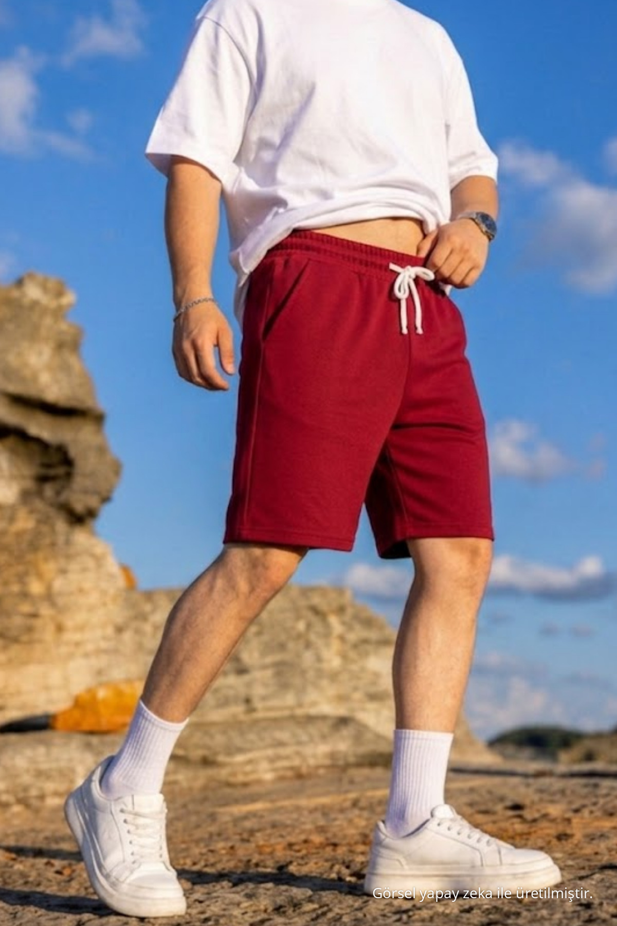 Erkek Pamuklu Casual Cepli Bol Bordo Şort 5