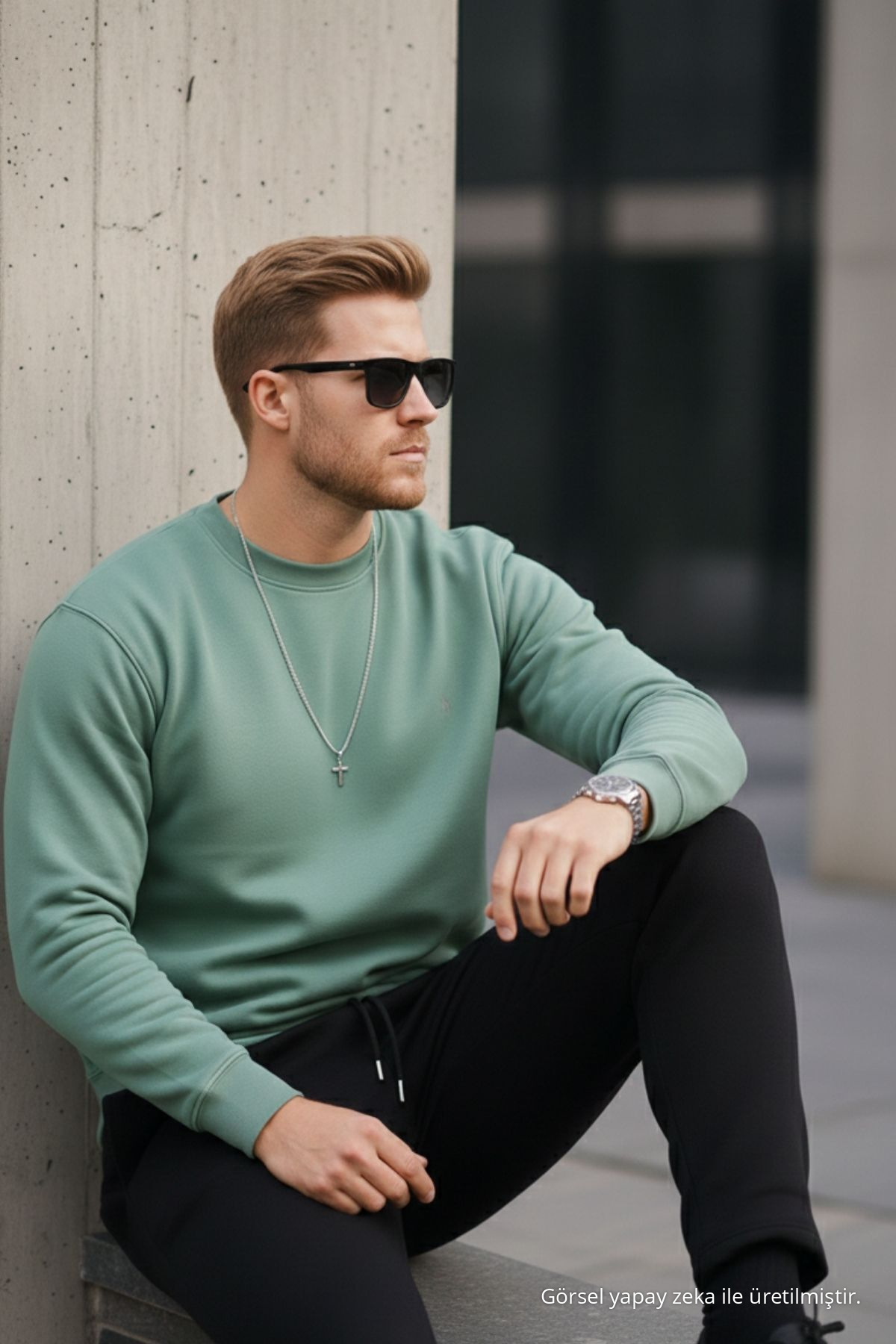 Çağla Renk Basic Bisiklet Yaka Relaxed Regular Erkek Sweatshirt 6