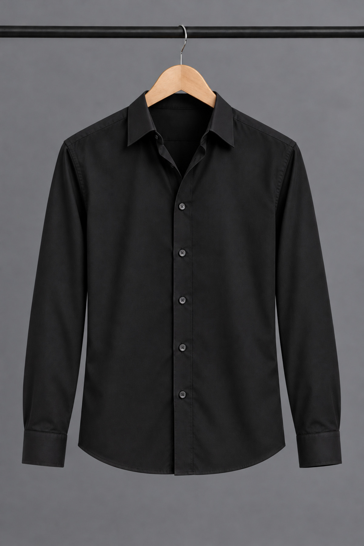Erkek Klasik Yaka Uzun Kollu Düğmeli Slim Fit Siyah Gömlek 6
