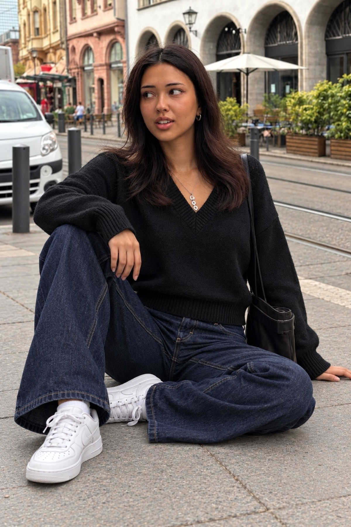 Kadın V Yaka Uzun Kollu Premium Siyah Kazak 6