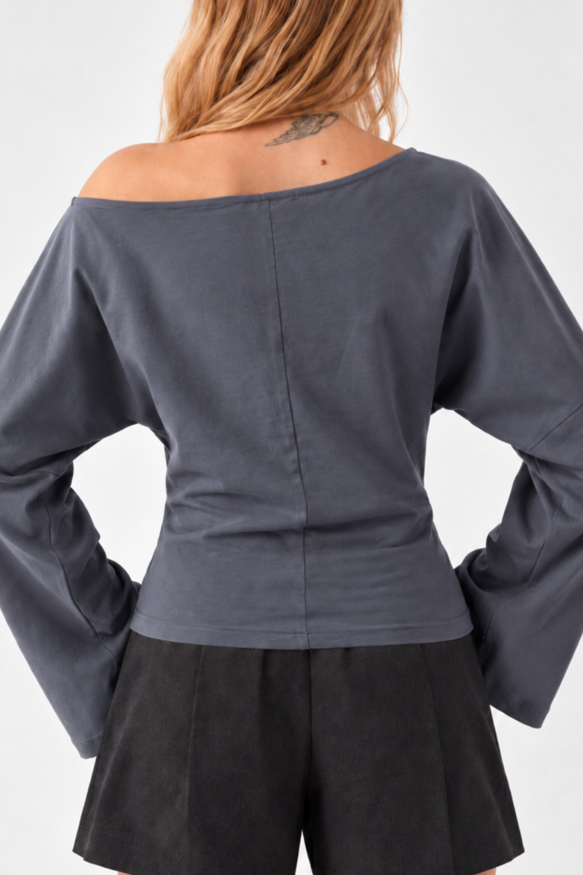 Asimetrik Yaka Salaş Füme Örme Bluz 6