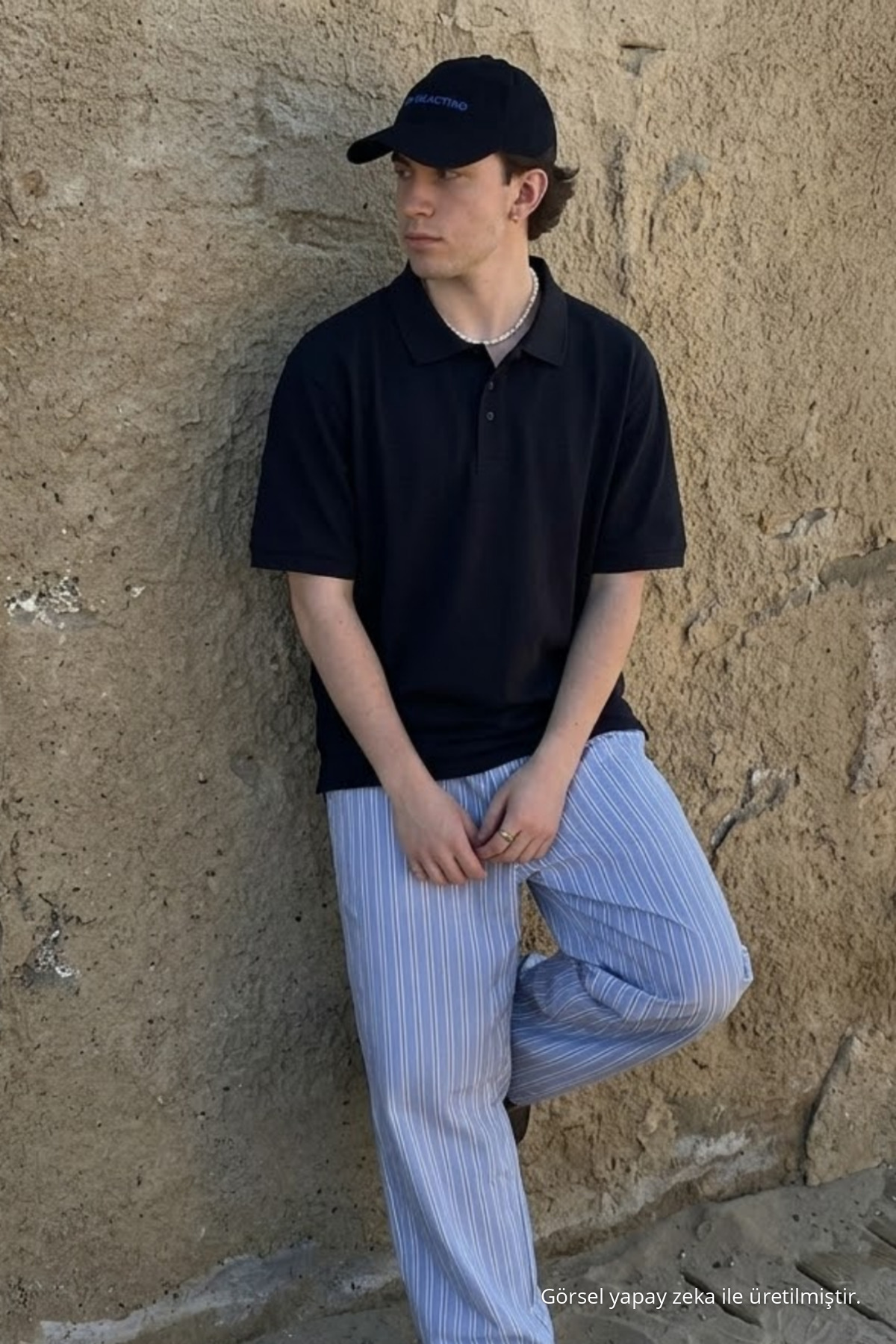 Erkek Casual Rahat Siyah Polo Yaka Tişört 4