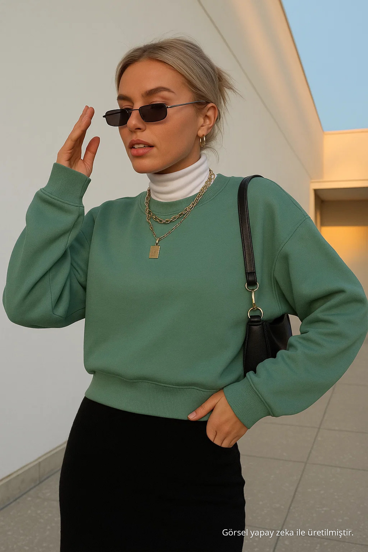 Kadın Basic Oversize Kışlık Çağla Sweatshirt 3