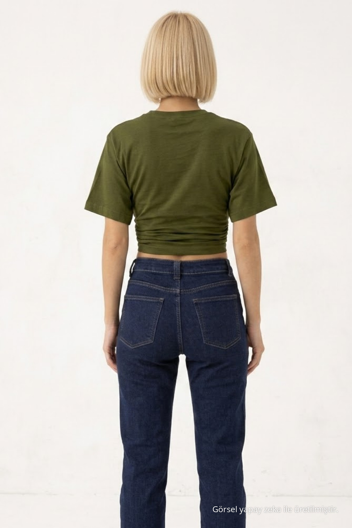 Kadın Fashion Slim Fit Haki Crop Tişört 5